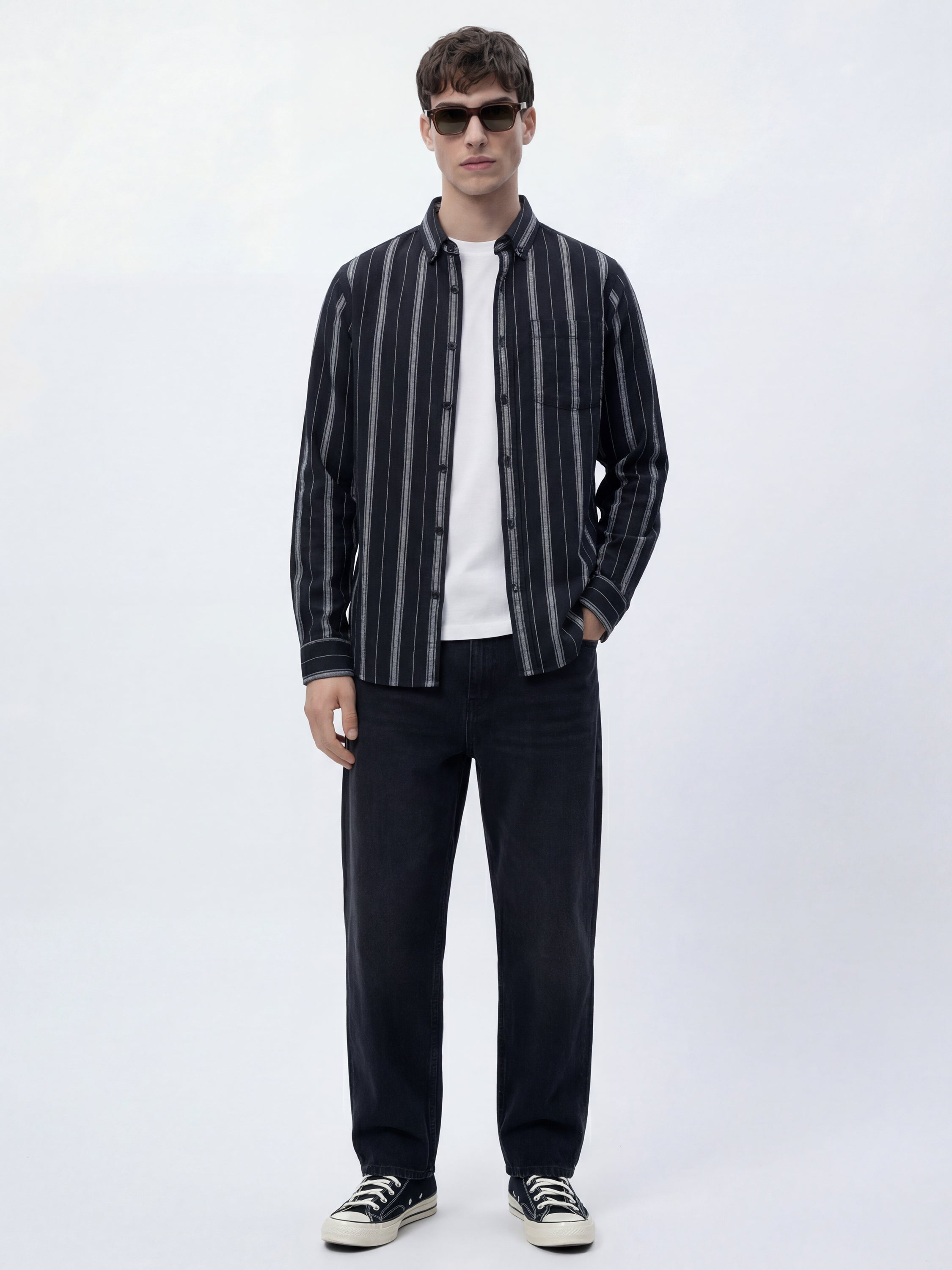 Highlander Men Black Striped Slim Fit Casual Shirt - Black - Image 2