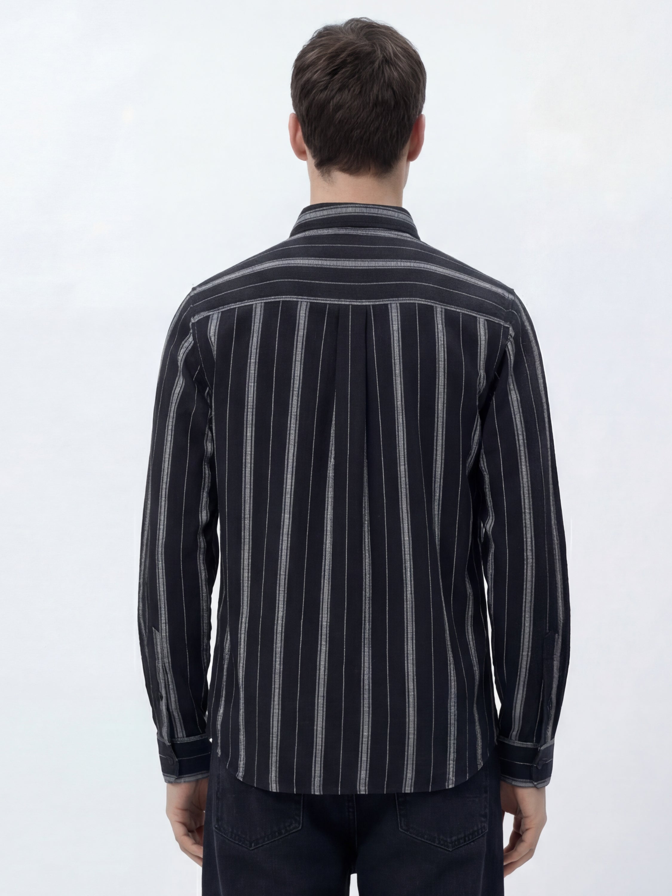 Highlander Men Black Striped Slim Fit Casual Shirt - Black - Image 3