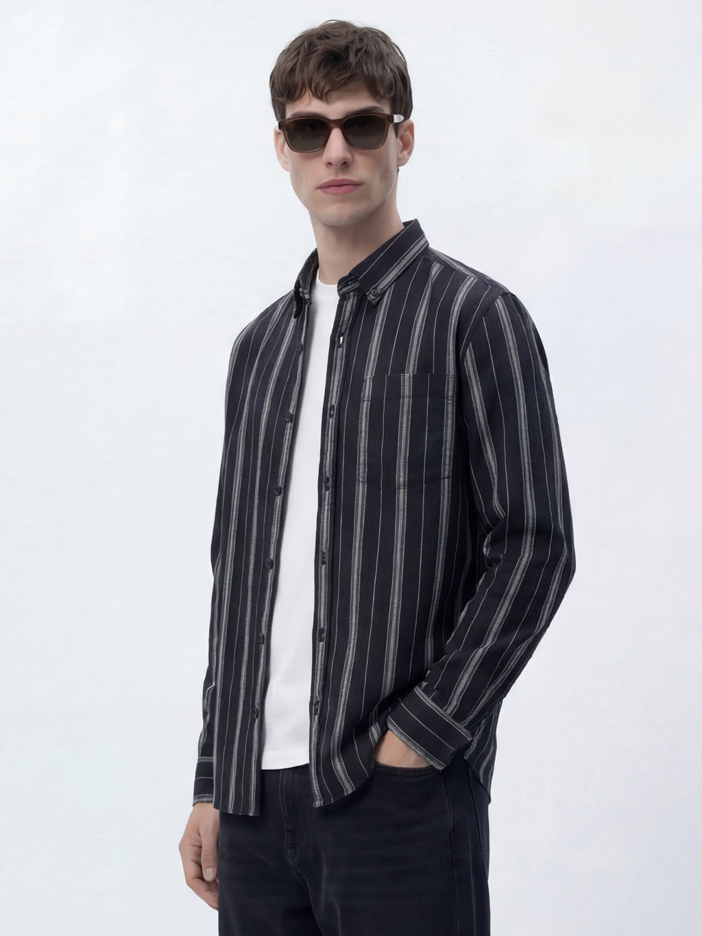 Highlander Men Black Striped Slim Fit Casual Shirt - Black - Image 4