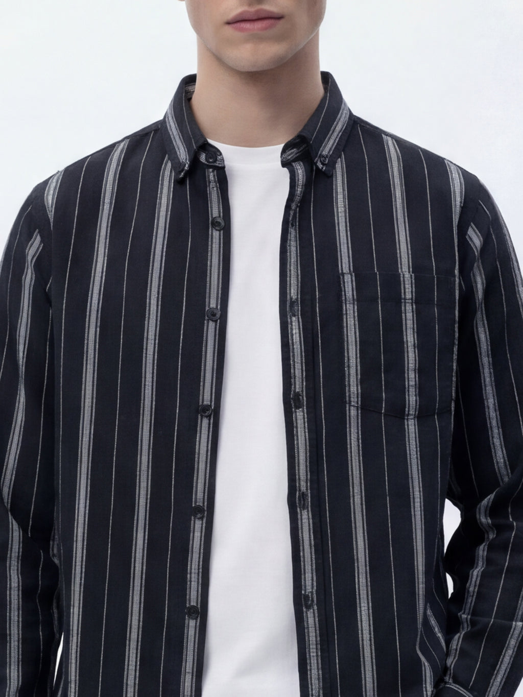 Highlander Men Black Striped Slim Fit Casual Shirt - Black - Image 5