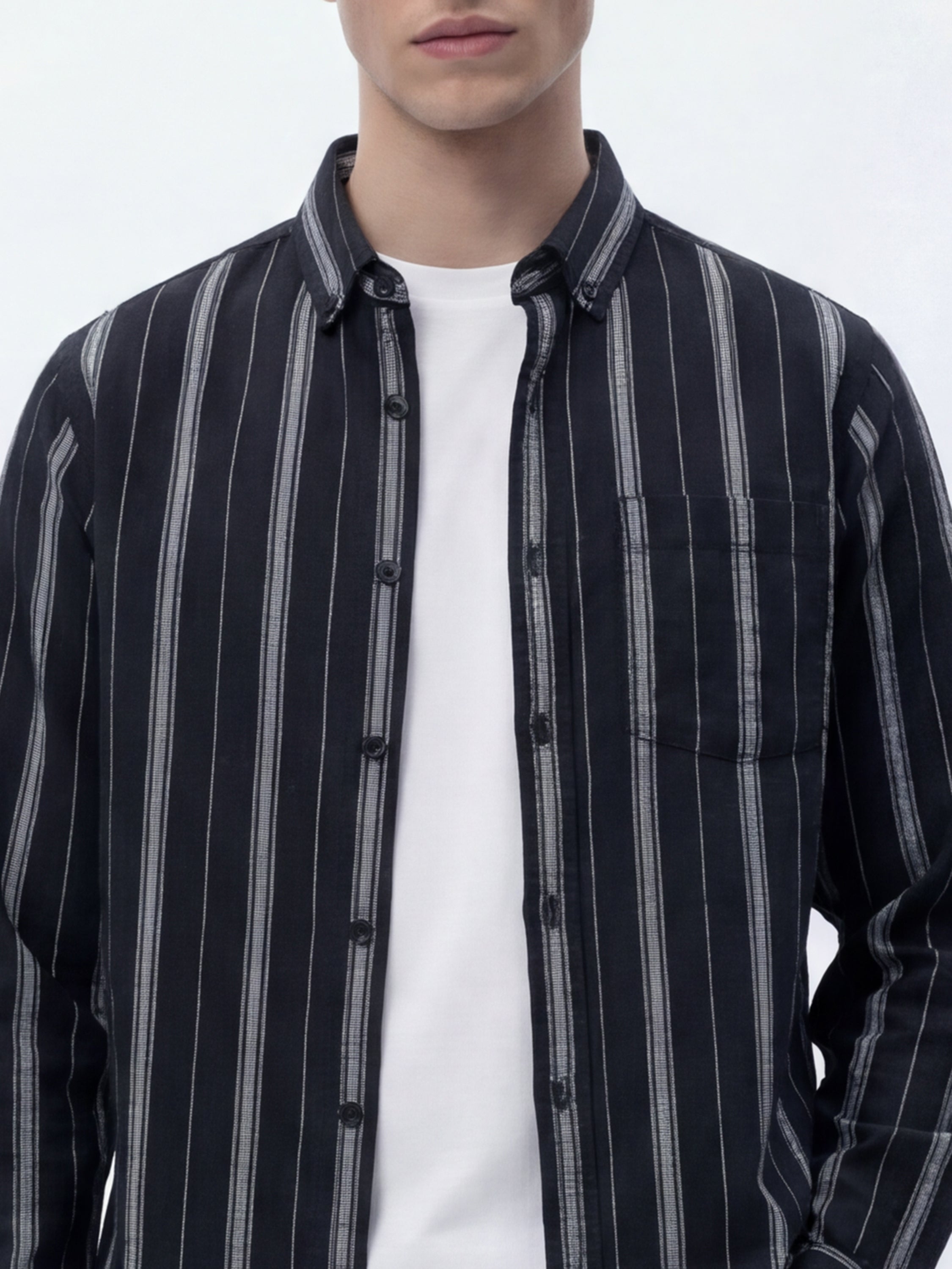 Highlander Men Black Striped Slim Fit Casual Shirt - Black - Image 5