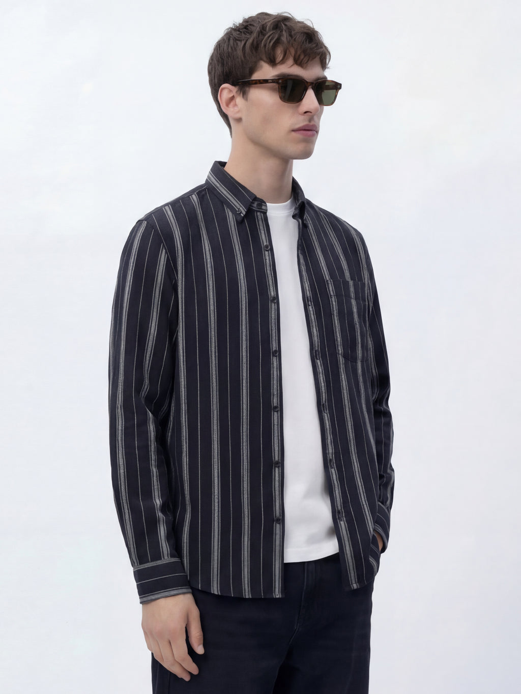 Highlander Men Black Striped Slim Fit Casual Shirt - Black - Image 6