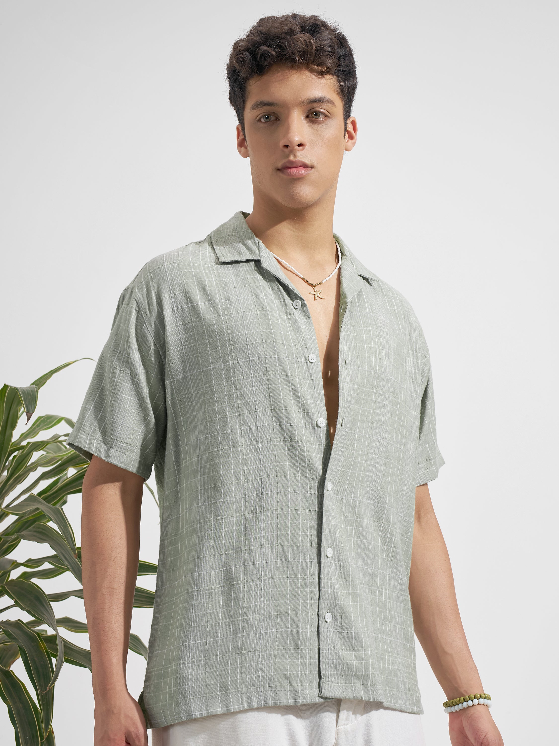 Highlander Men Green Checked Relaxed Fit Casual Shirt
