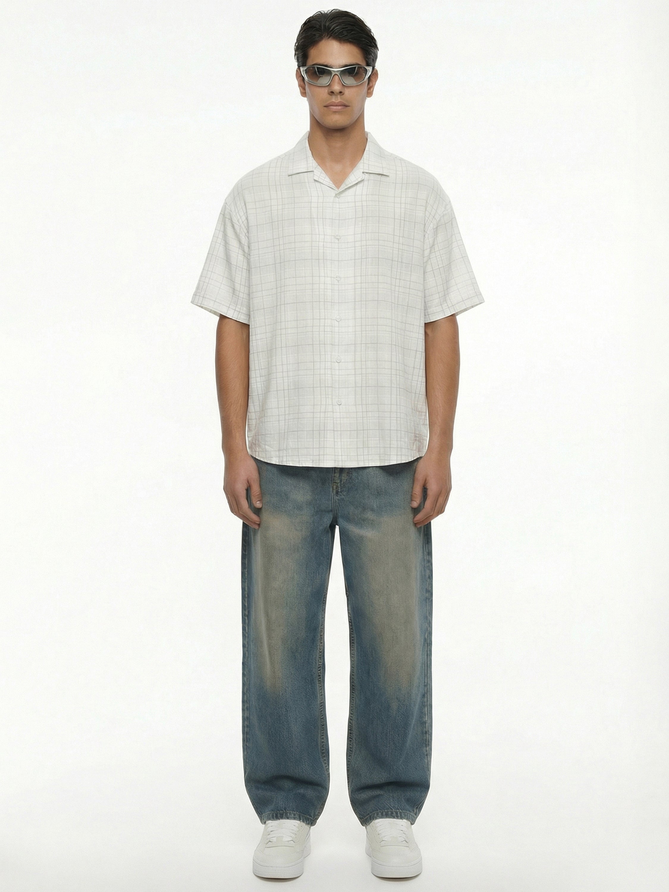 Highlander Men Cream Checked Relaxed Fit Casual Shirt - Cream - Image 2