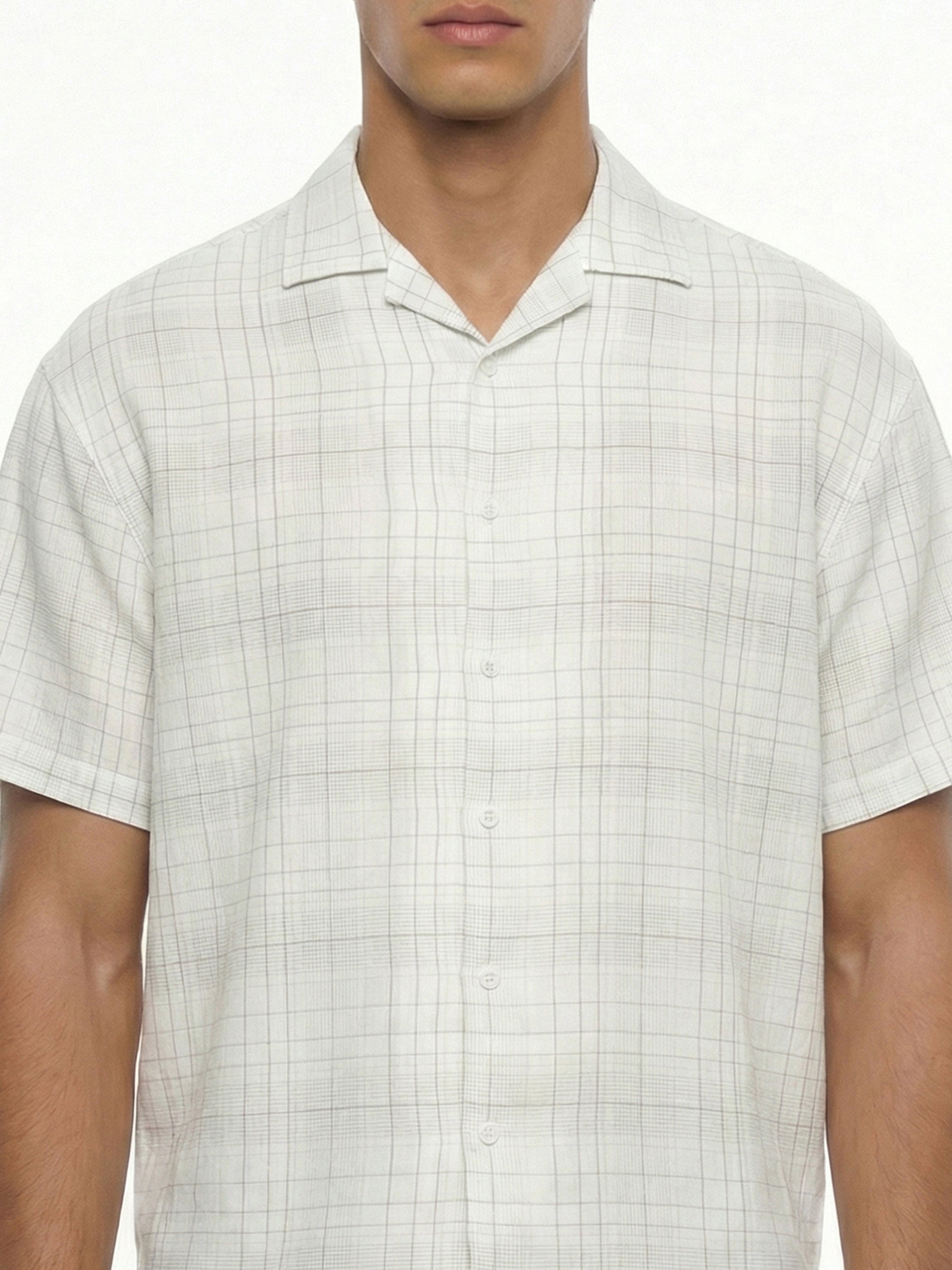 Highlander Men Cream Checked Relaxed Fit Casual Shirt - Cream - Image 5