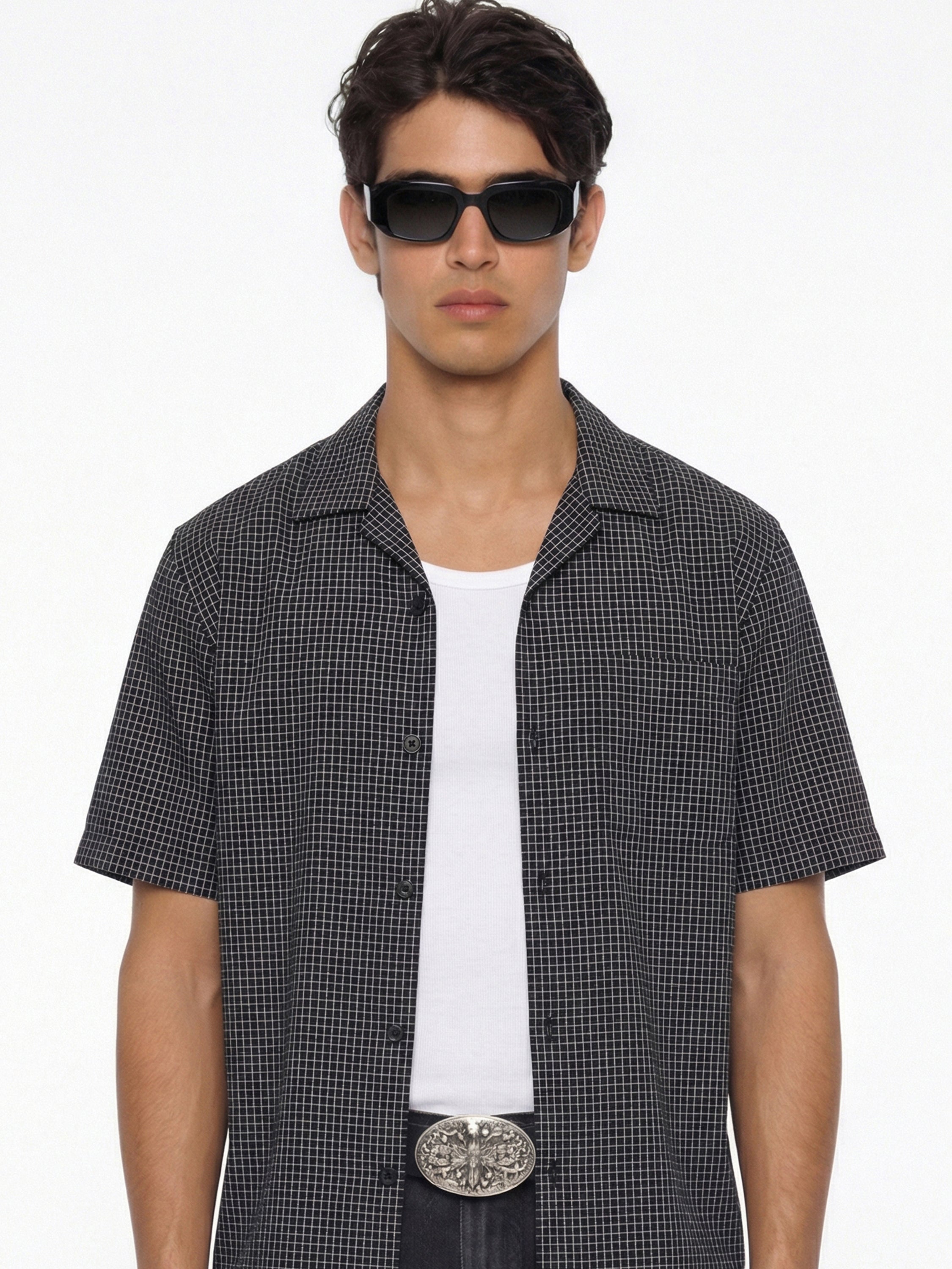 Highlander Men Black Checked Boxy Fit Casual Shirt - Black - Image 1