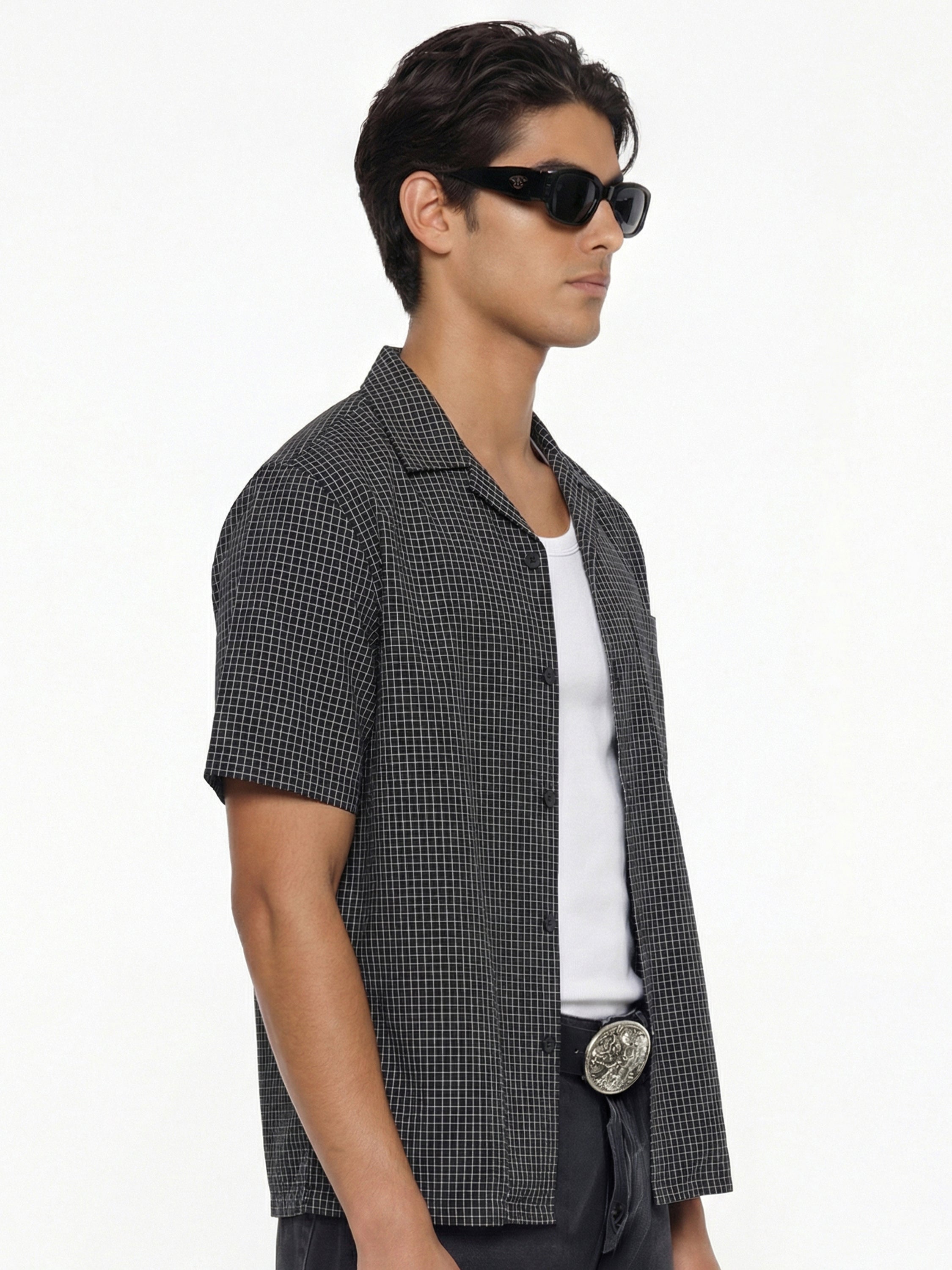 Highlander Men Black Checked Boxy Fit Casual Shirt - Black - Image 4