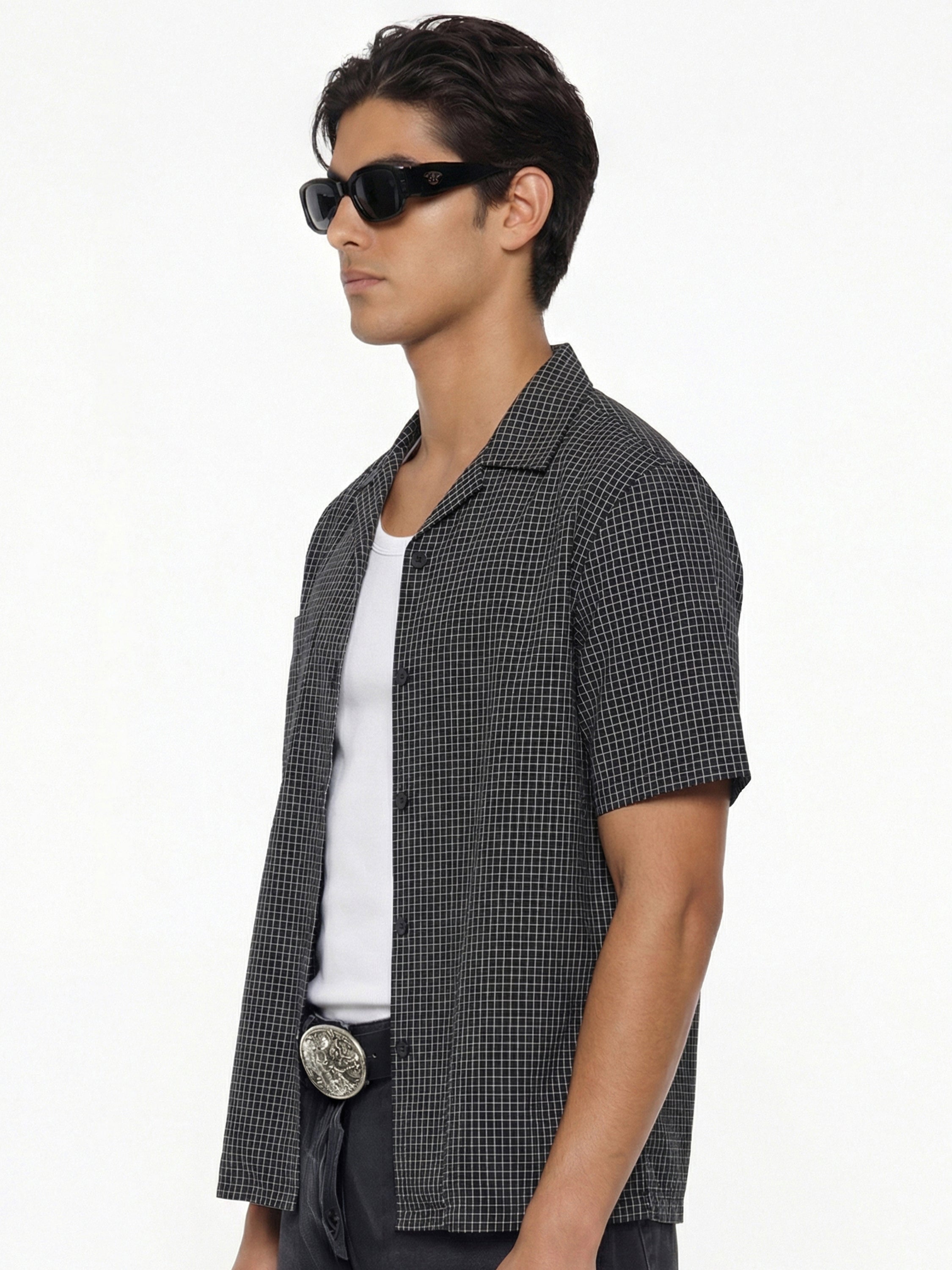 Highlander Men Black Checked Boxy Fit Casual Shirt - Black - Image 5
