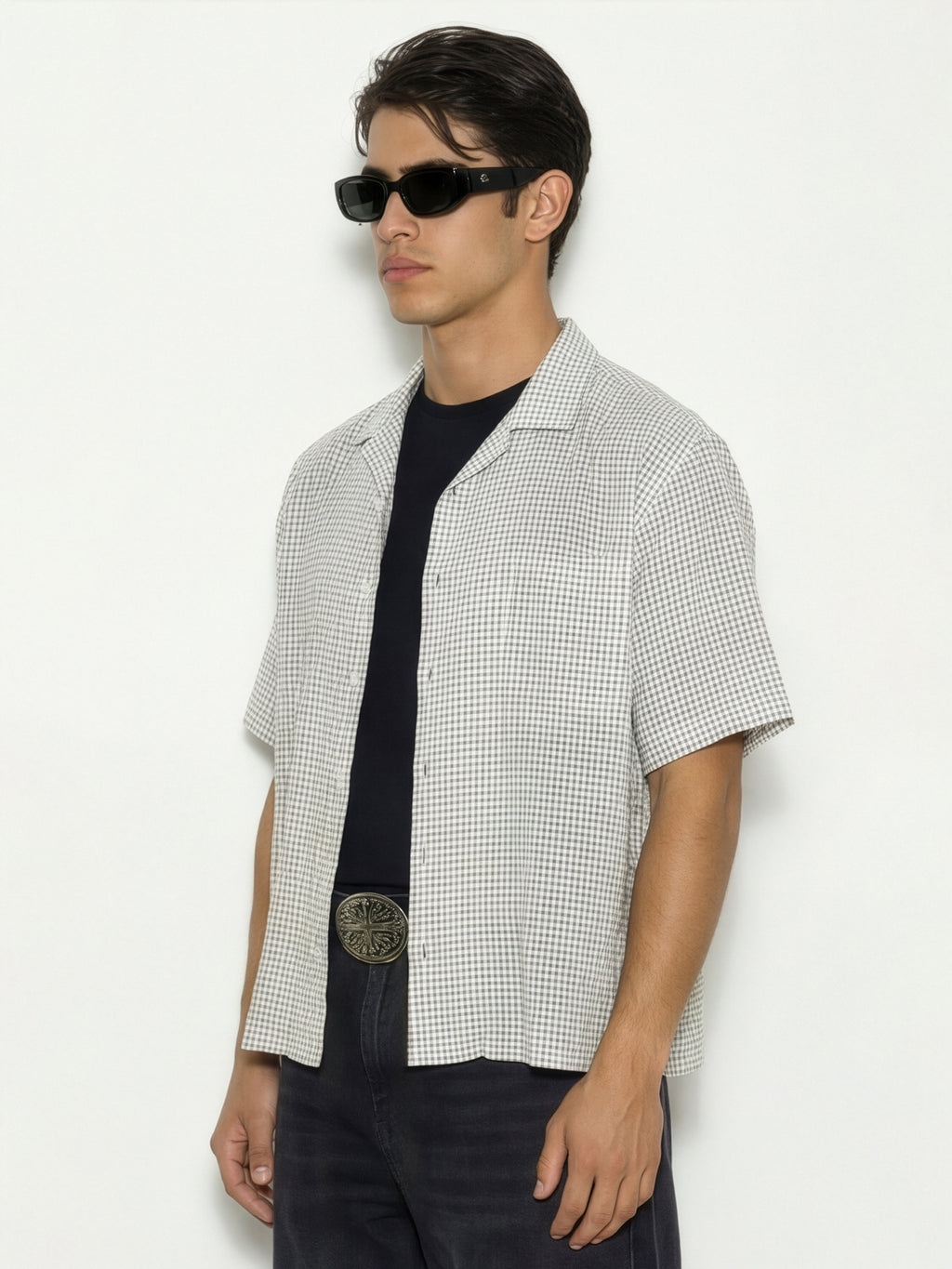 Highlander Men Off White Checked Boxy Fit Casual Shirt - Off White - Image 4