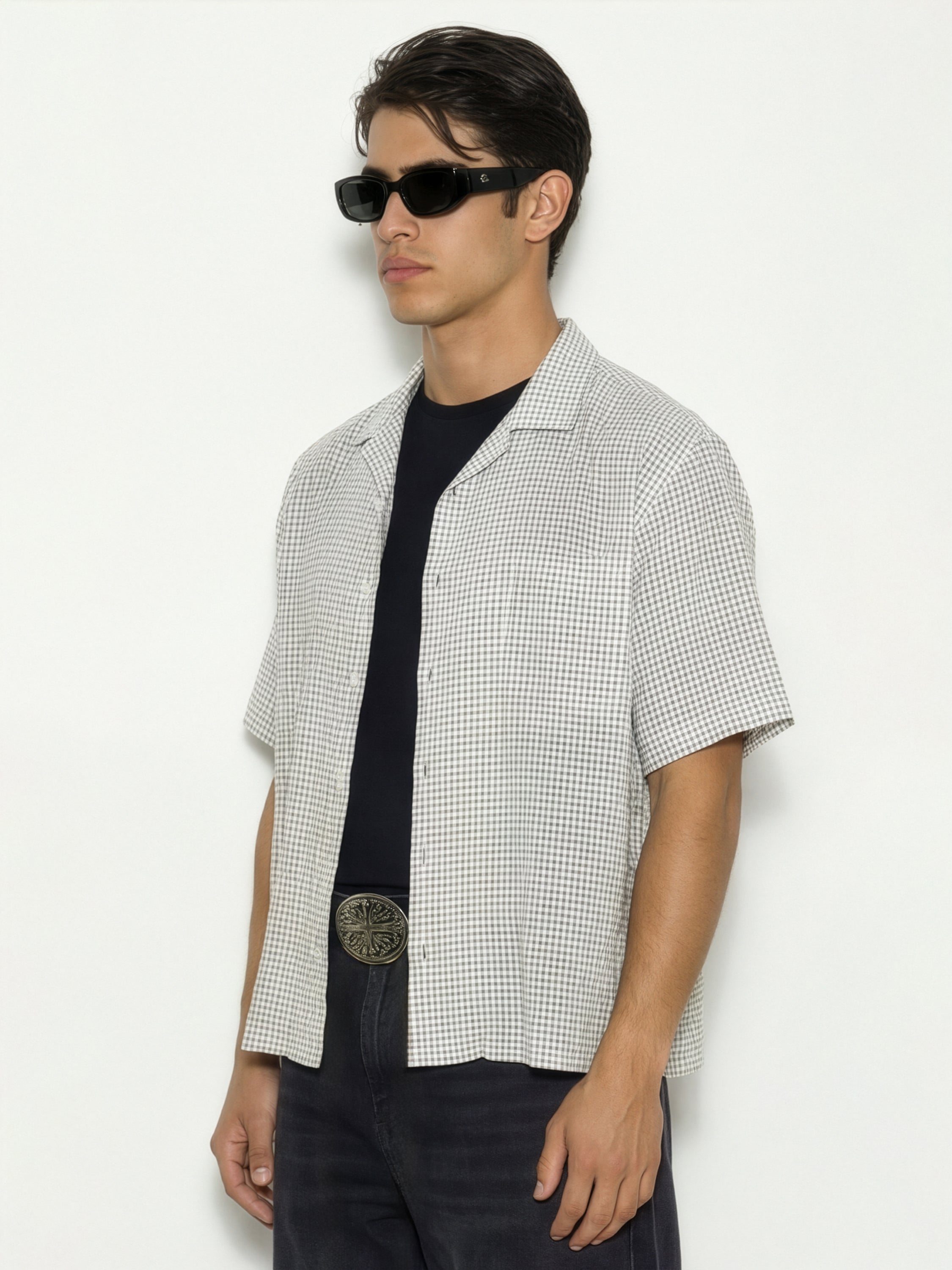 Highlander Men Off White Checked Boxy Fit Casual Shirt - Off White - Image 4