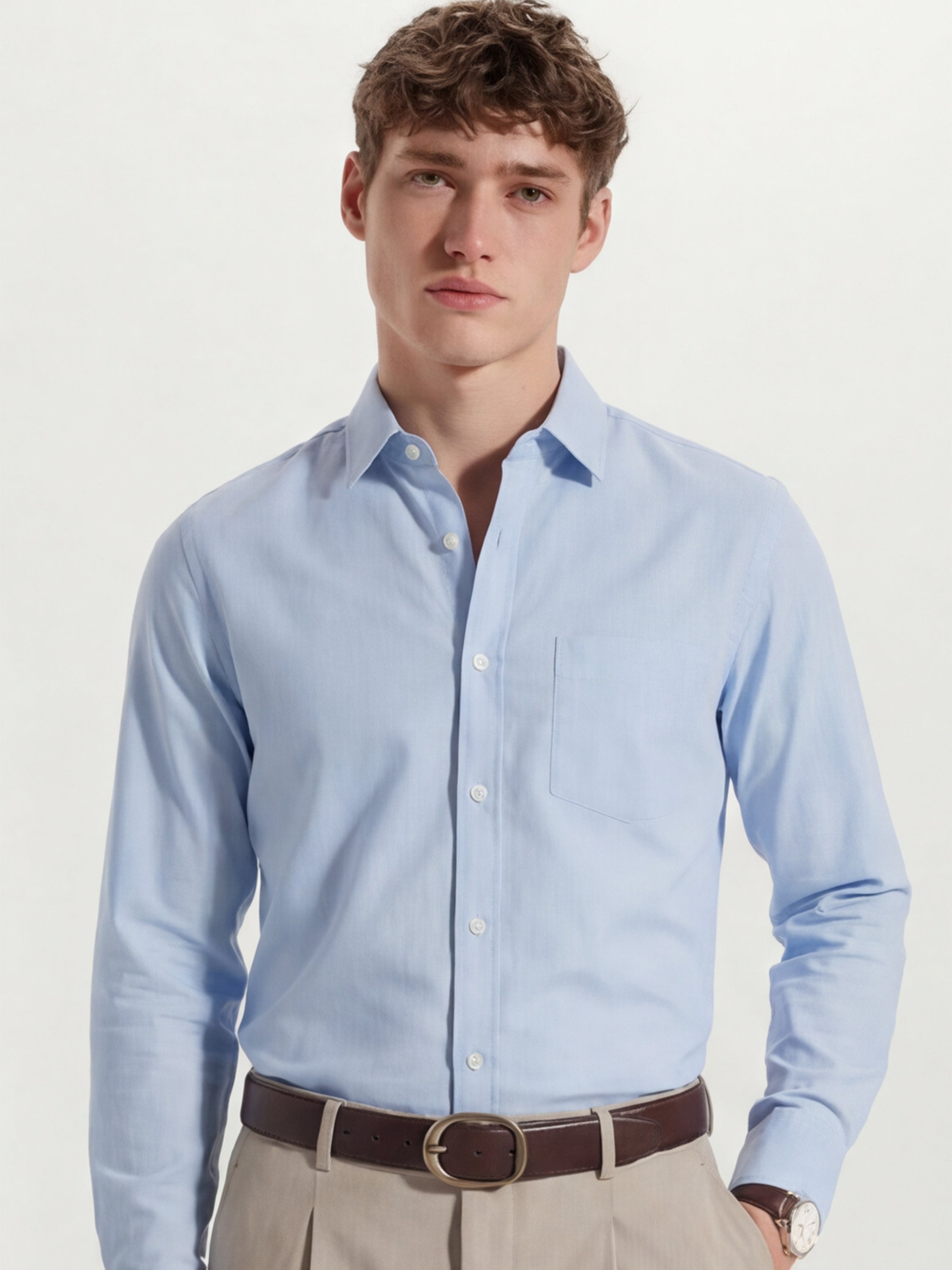 Highlander Men Blue Solid Slim Fit Casual Shirt - Blue - Image 1