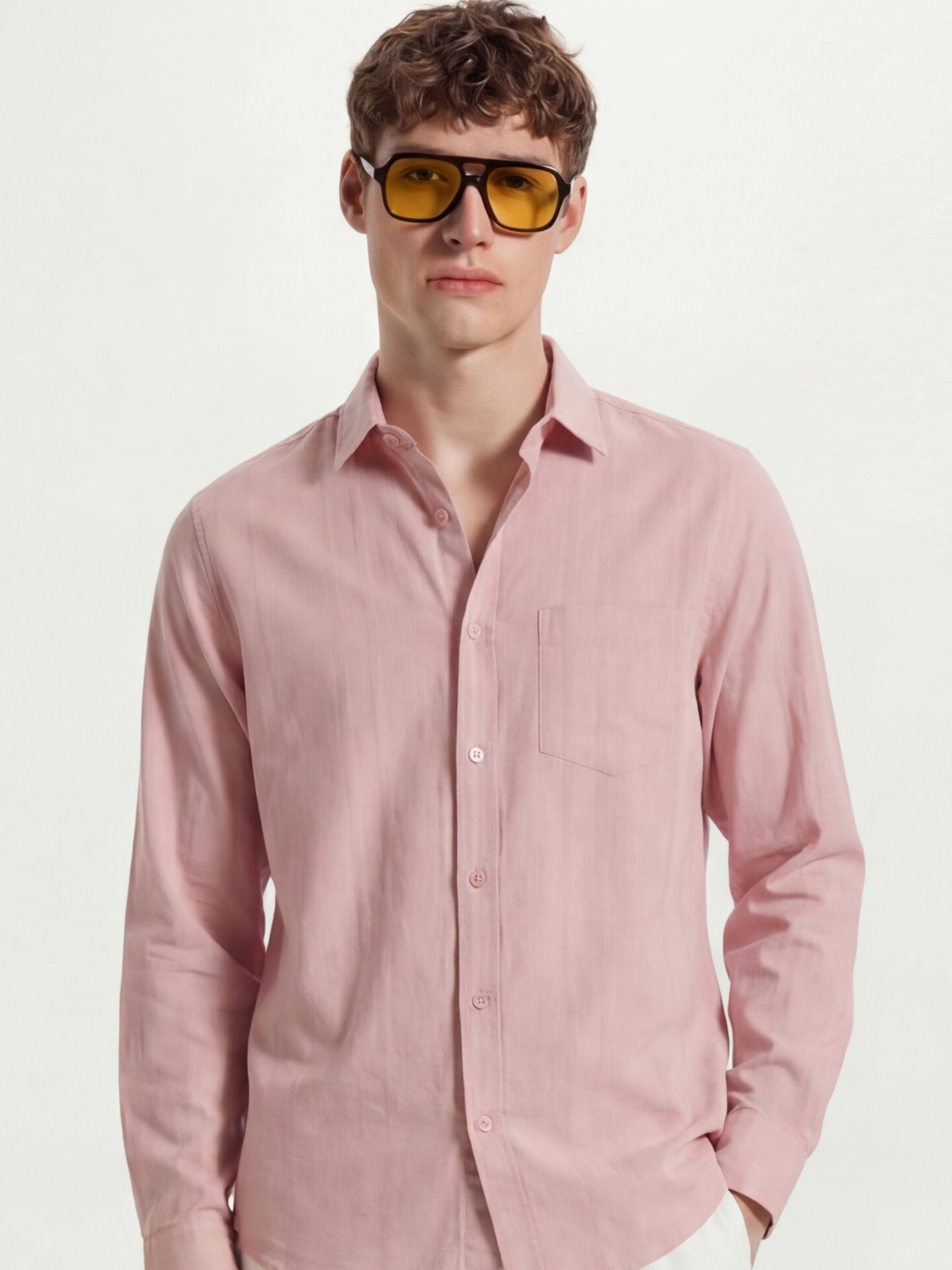 Highlander Men Pink Self Design Slim Fit Casual Shirt - Pink - Image 1