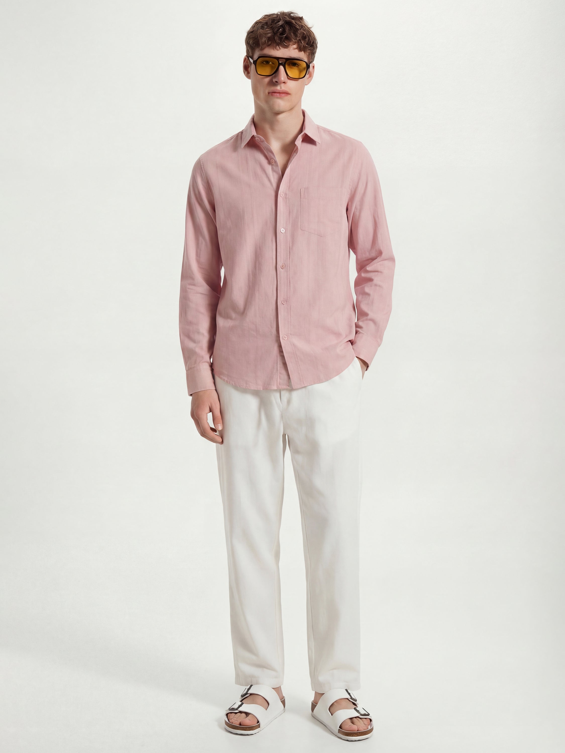 Highlander Men Pink Self Design Slim Fit Casual Shirt - Pink - Image 2