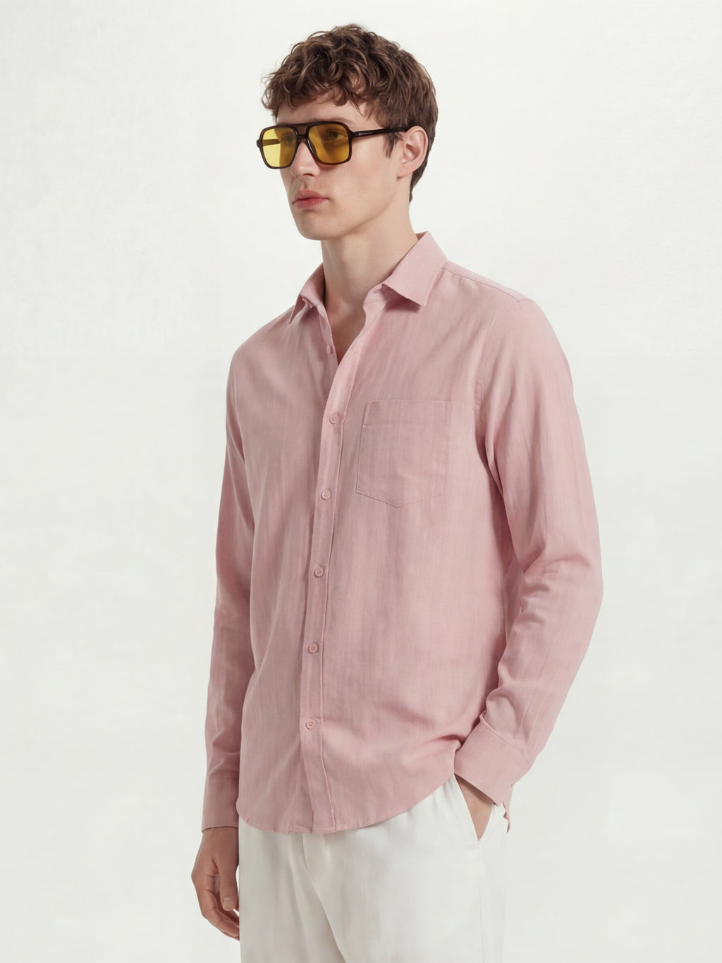 Highlander Men Pink Self Design Slim Fit Casual Shirt - Pink - Image 4