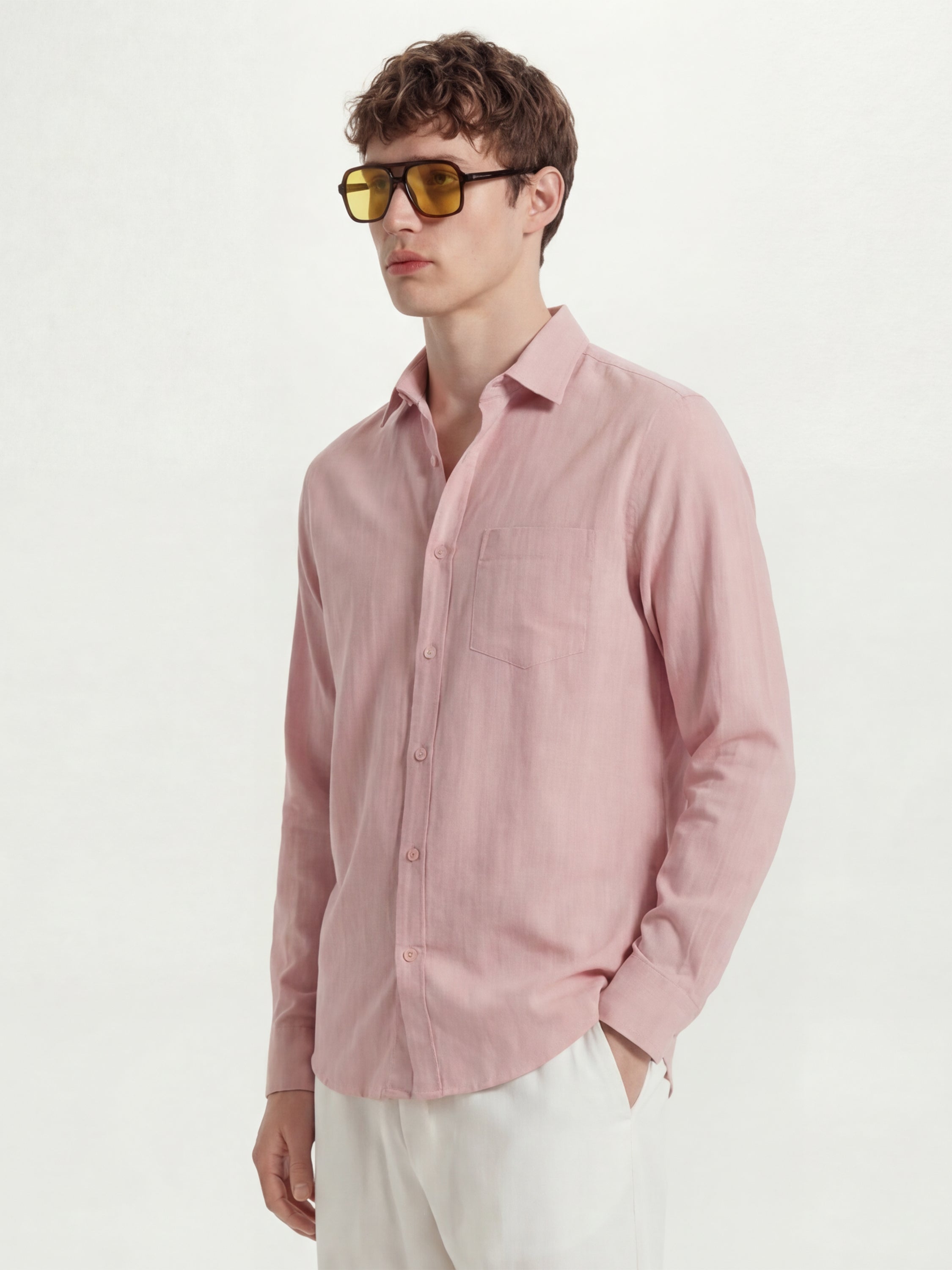 Highlander Men Pink Self Design Slim Fit Casual Shirt - Pink - Image 4