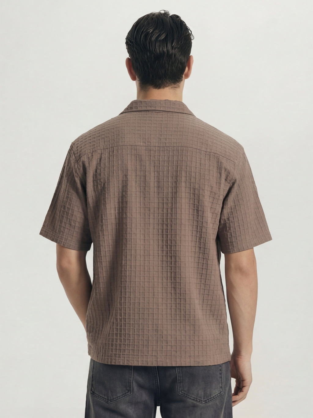 Highlander Men Taupe Self Design Oversized Fit Casual Shirt - Taupe - Image 3