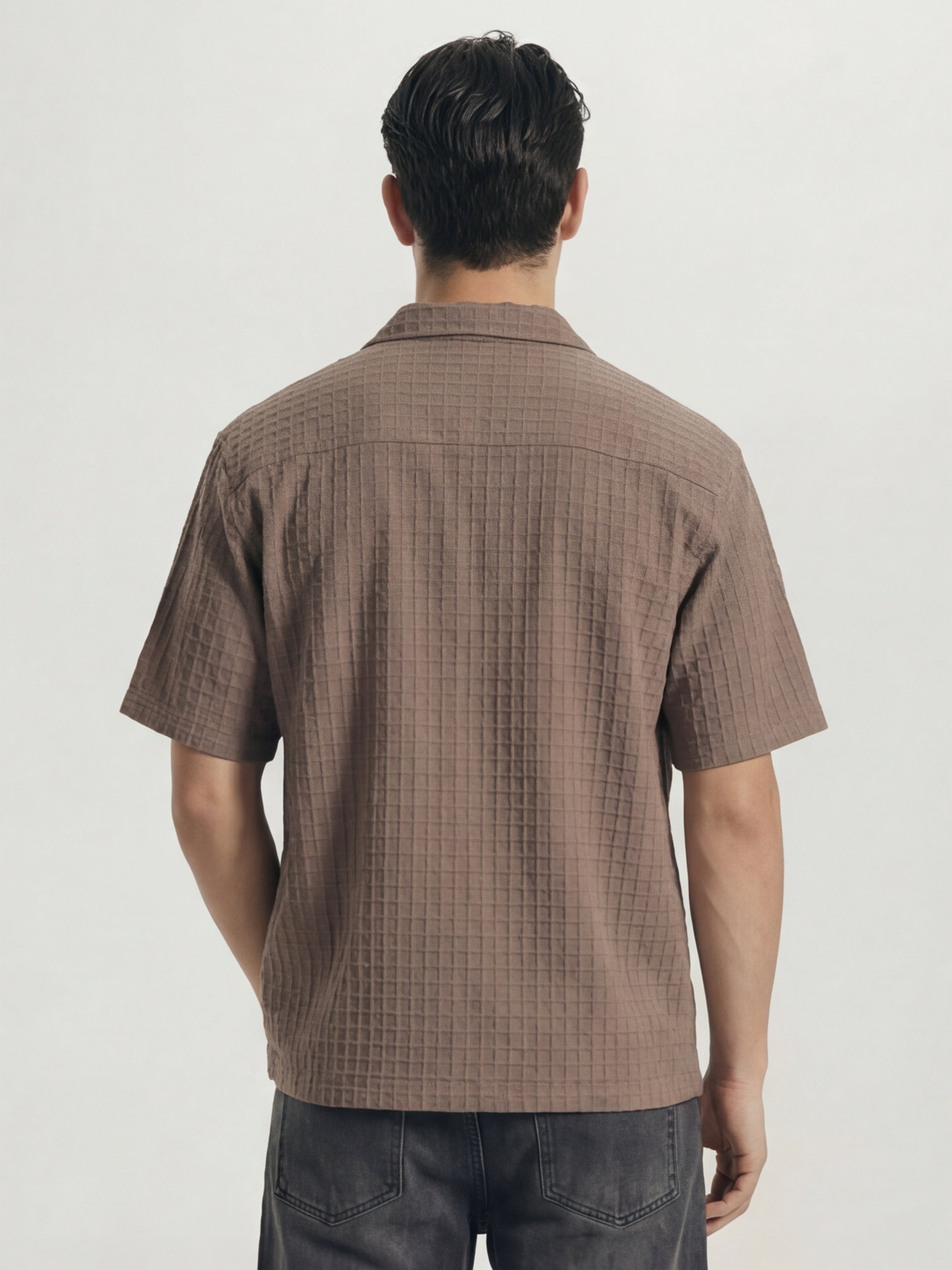 Highlander Men Taupe Self Design Oversized Fit Casual Shirt - Taupe - Image 3