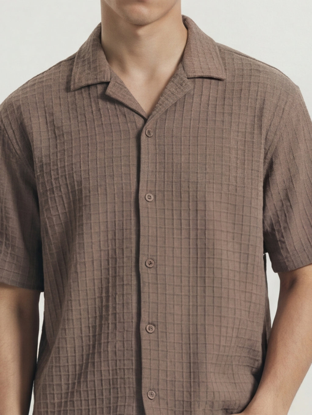 Highlander Men Taupe Self Design Oversized Fit Casual Shirt - Taupe - Image 5