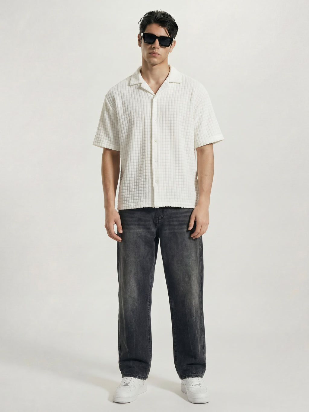 Highlander Men White Self Design Oversized Fit Casual Shirt - White - Image 2