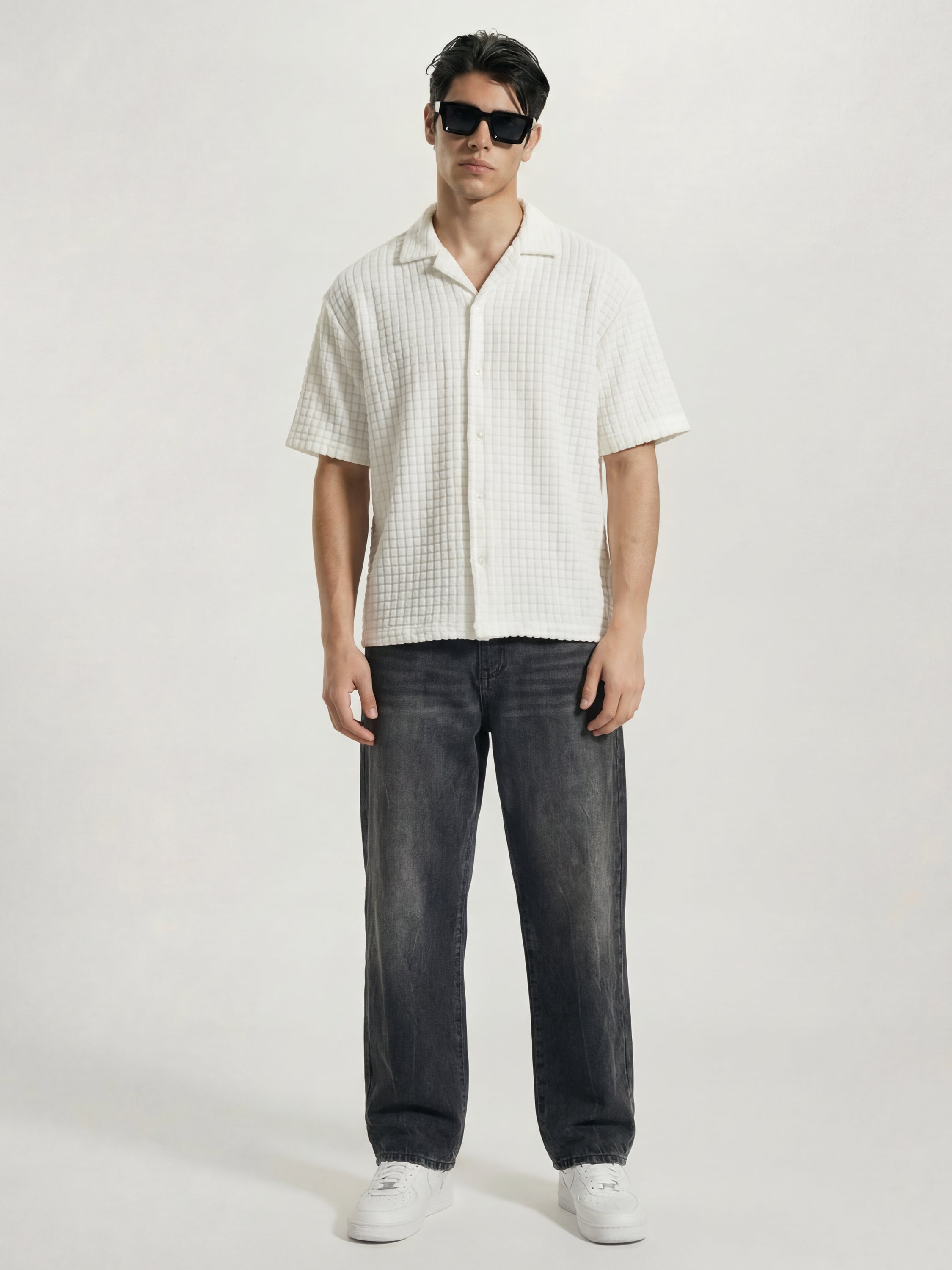 Highlander Men White Self Design Oversized Fit Casual Shirt - White - Image 2