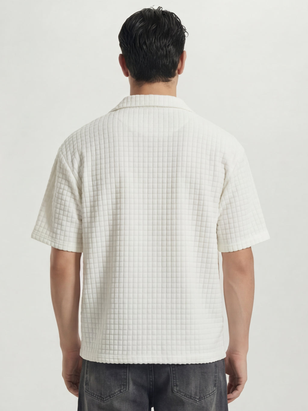 Highlander Men White Self Design Oversized Fit Casual Shirt - White - Image 3