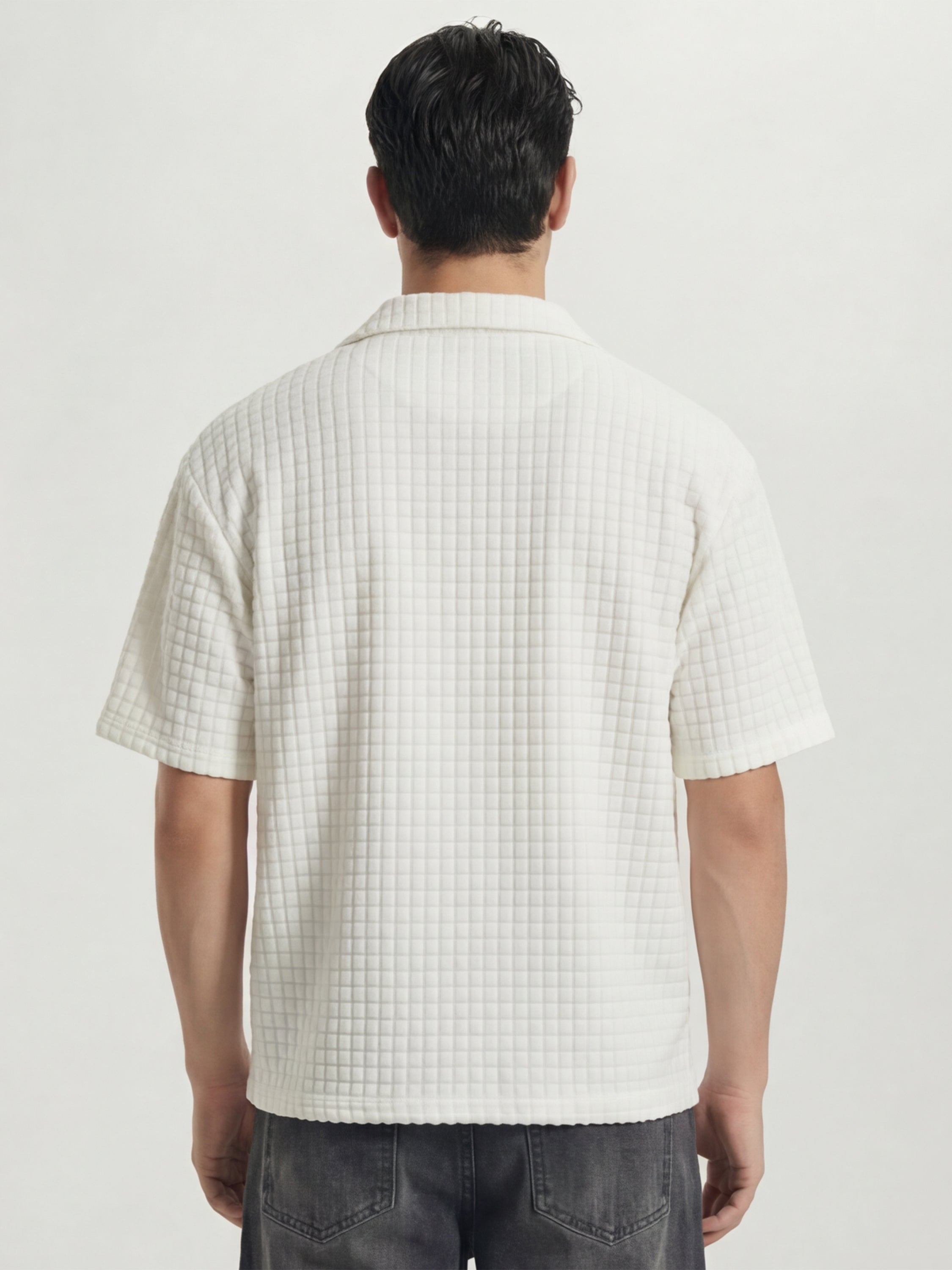 Highlander Men White Self Design Oversized Fit Casual Shirt - White - Image 3