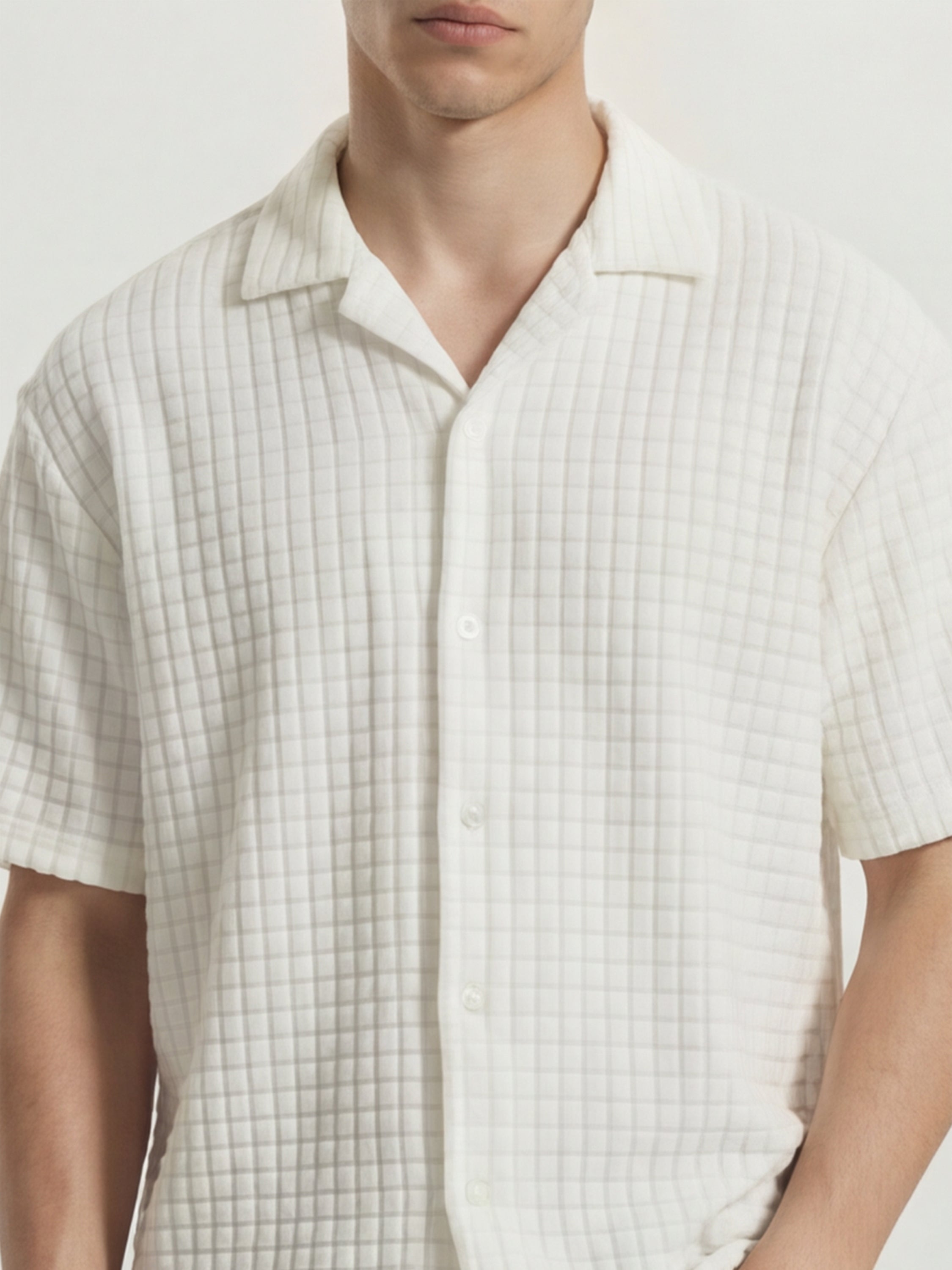 Highlander Men White Self Design Oversized Fit Casual Shirt - White - Image 5