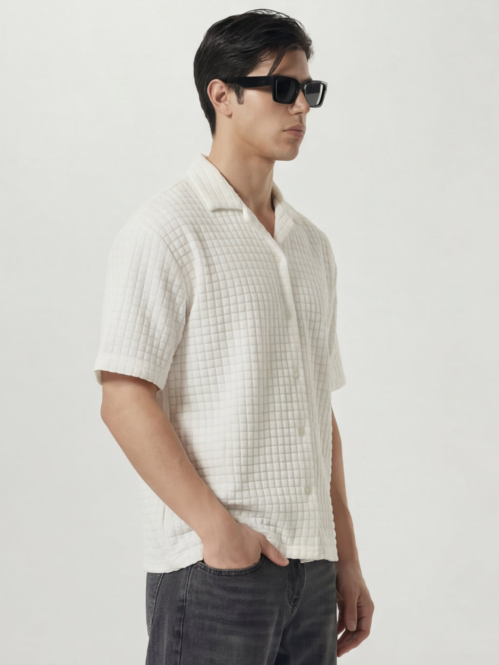 Highlander Men White Self Design Oversized Fit Casual Shirt - White - Image 6