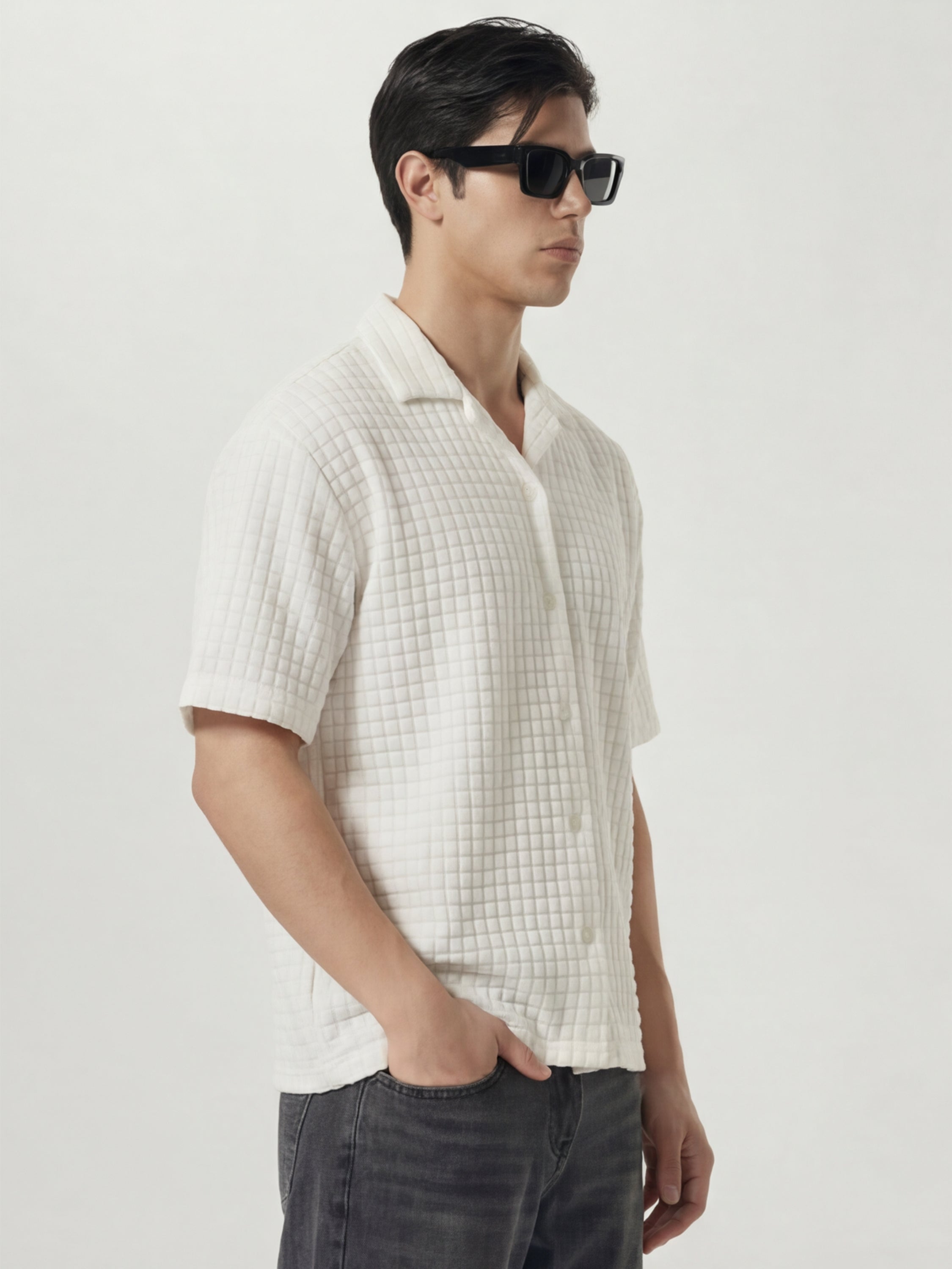 Highlander Men White Self Design Oversized Fit Casual Shirt - White - Image 6