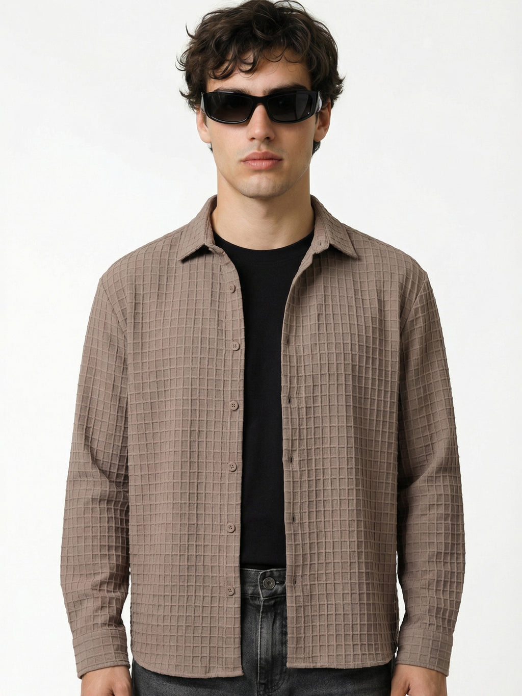 Highlander Men Tan Self Design Relaxed Fit Casual Shirt - Tan - Image 1