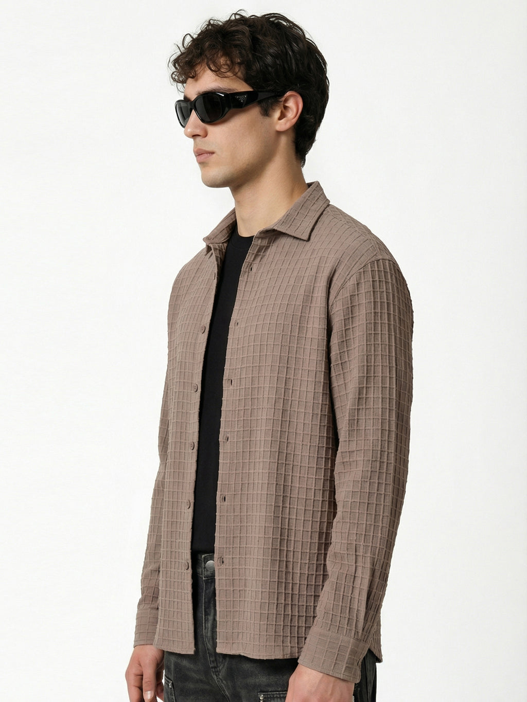 Highlander Men Tan Self Design Relaxed Fit Casual Shirt - Tan - Image 4