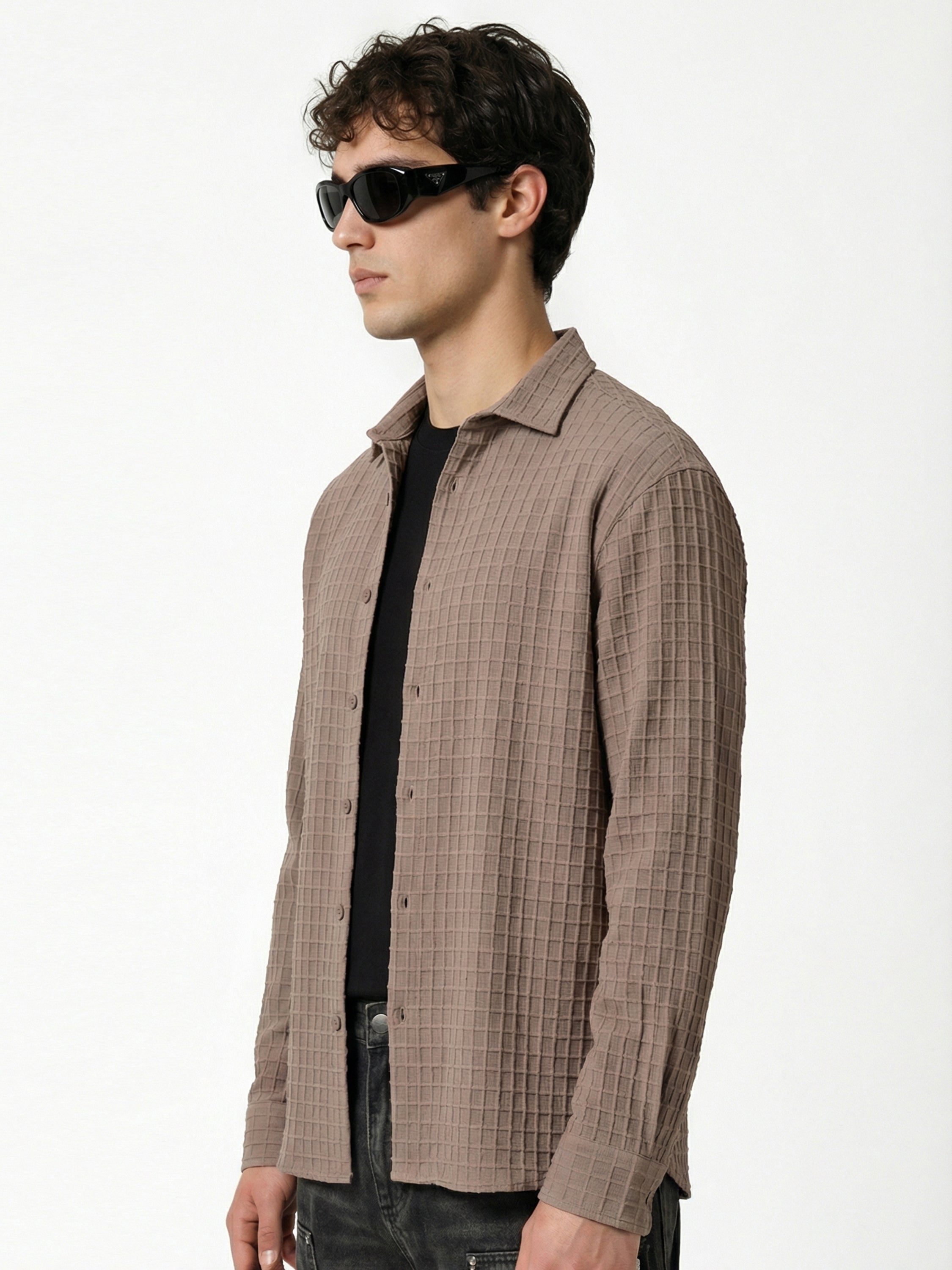 Highlander Men Tan Self Design Relaxed Fit Casual Shirt - Tan - Image 4