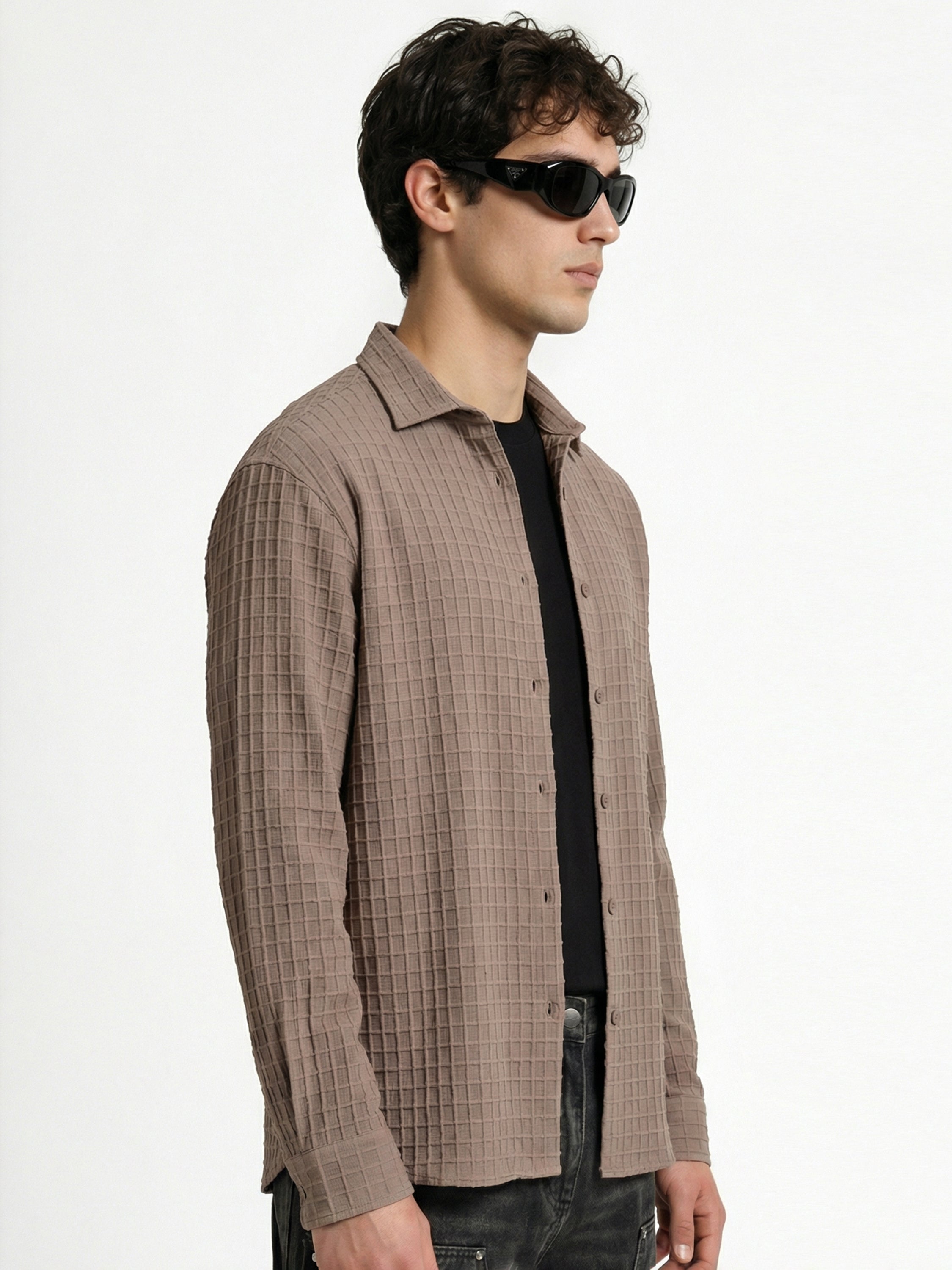 Highlander Men Tan Self Design Relaxed Fit Casual Shirt - Tan - Image 5