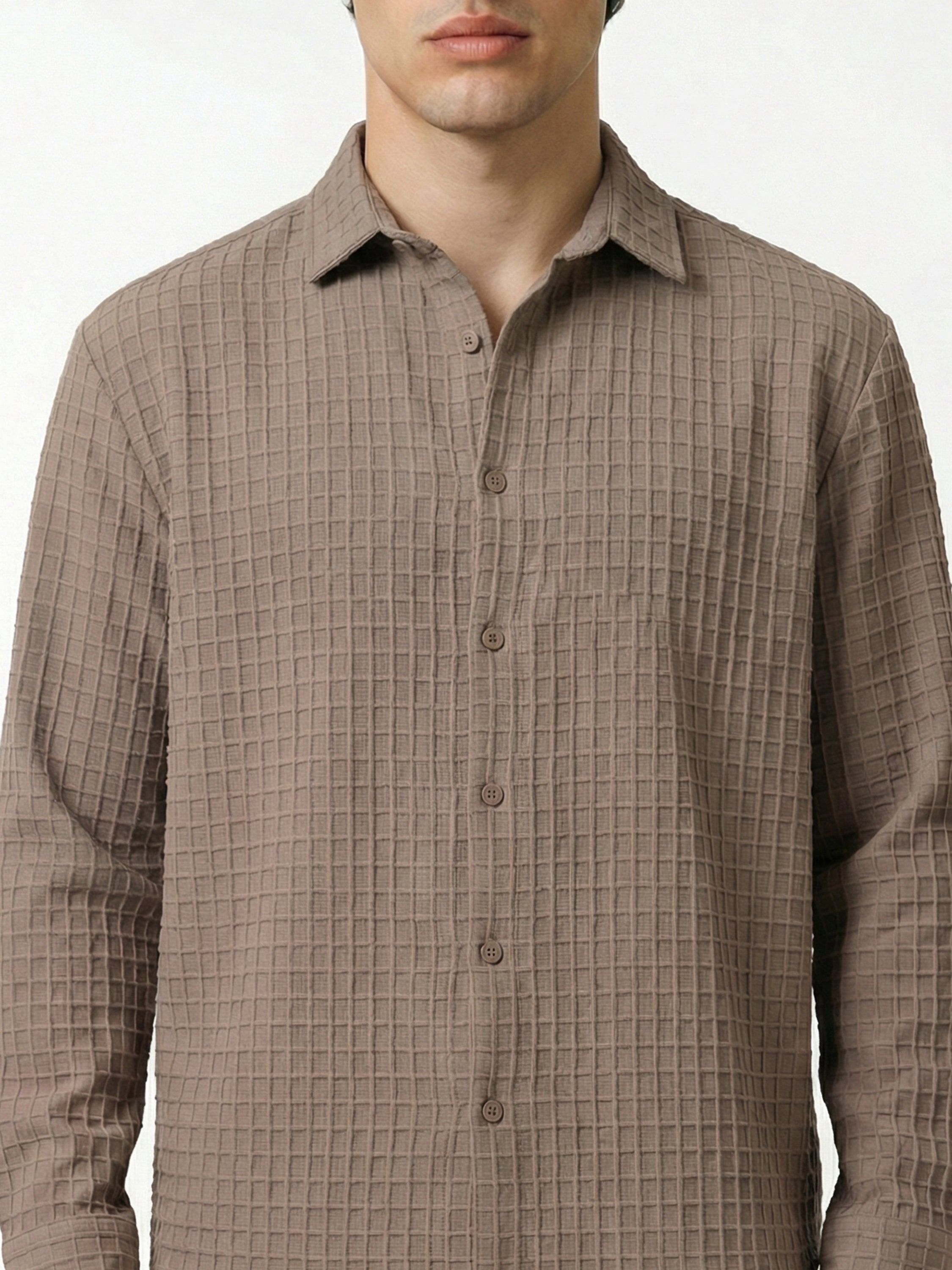 Highlander Men Tan Self Design Relaxed Fit Casual Shirt - Tan - Image 6