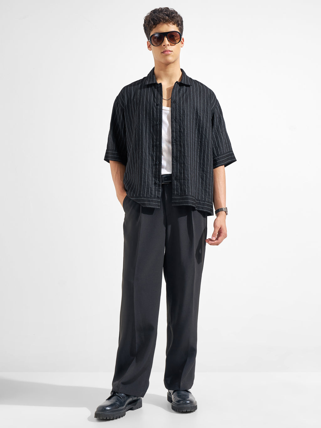 Highlander Men Black Striped Boxy Fit Casual Shirt