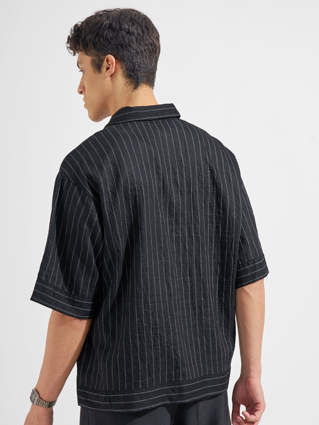 Highlander Men Black Striped Boxy Fit Casual Shirt