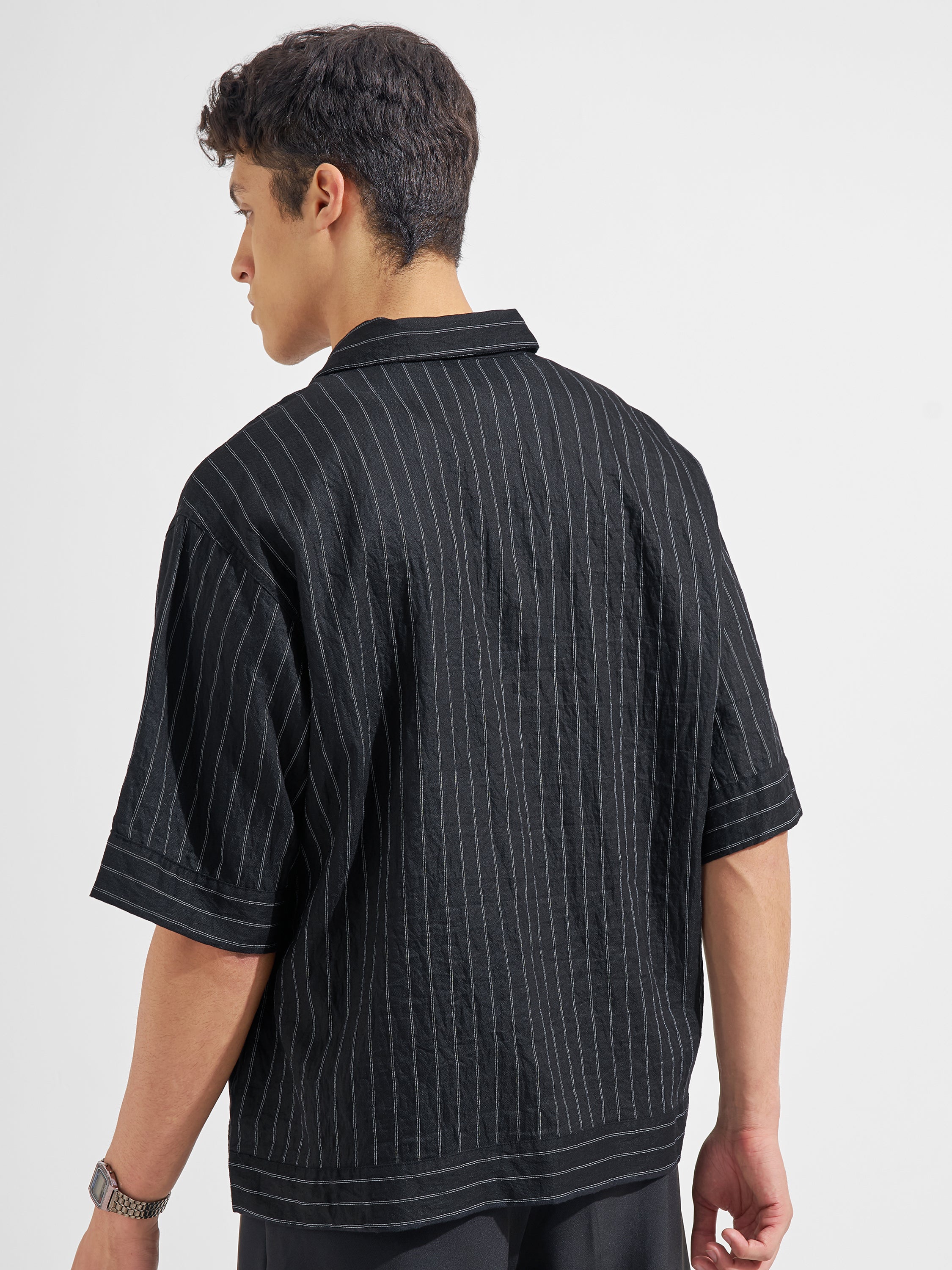 Highlander Men Black Striped Boxy Fit Casual Shirt