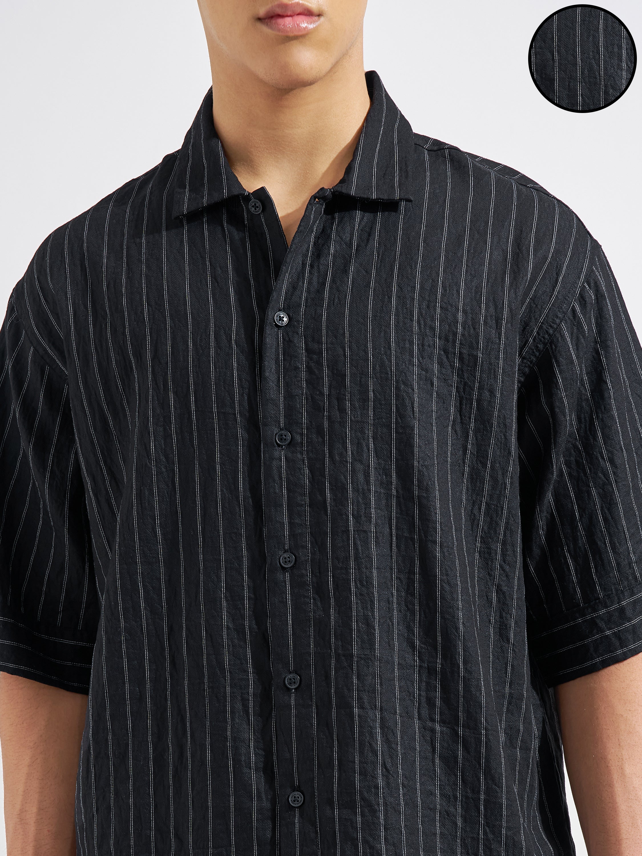 Highlander Men Black Striped Boxy Fit Casual Shirt