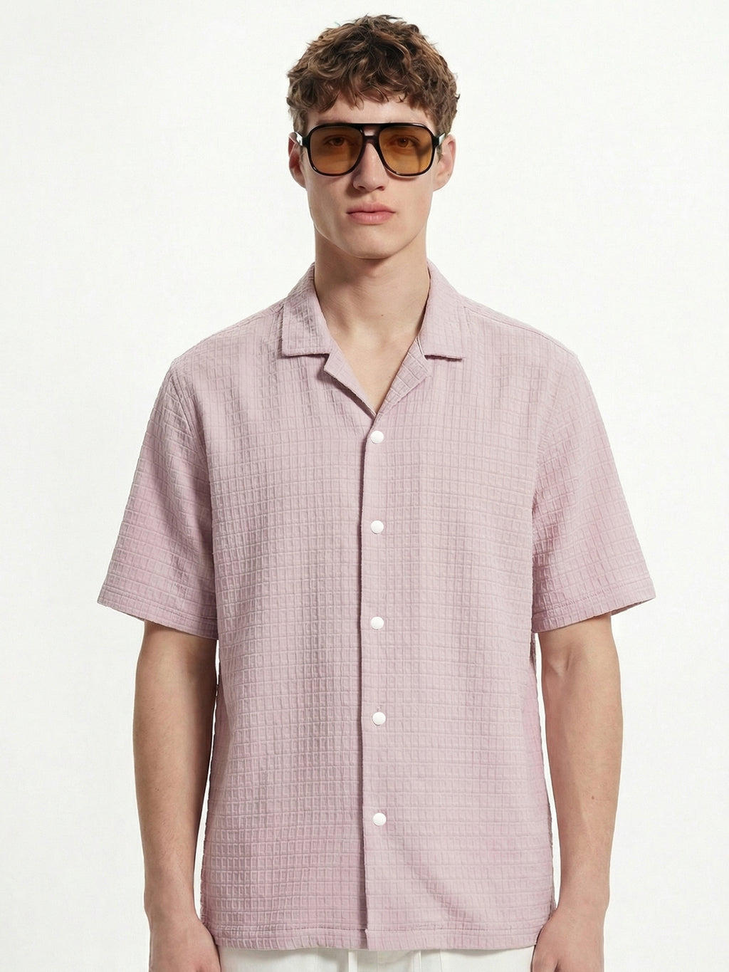 Highlander Men Pink Self Design Boxy Fit Casual Shirt - Pink - Image 1