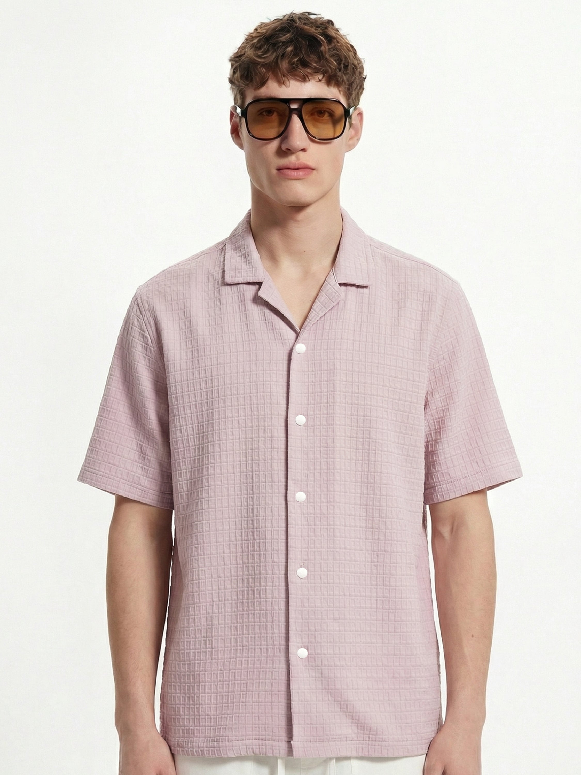 Highlander Men Pink Self Design Boxy Fit Casual Shirt - Pink - Image 1