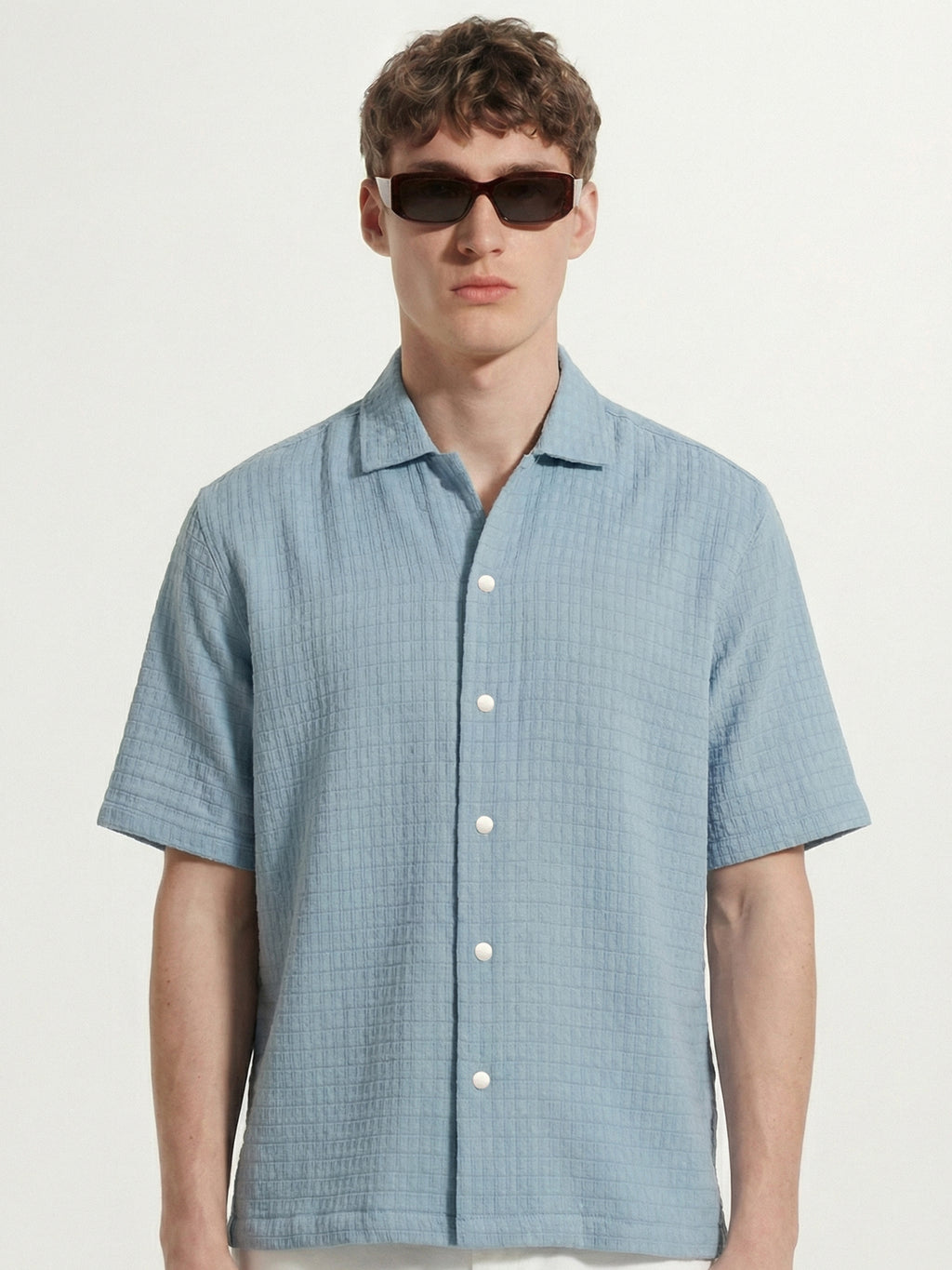 Highlander Men Blue Self Design Boxy Fit Casual Shirt - Blue - Image 1