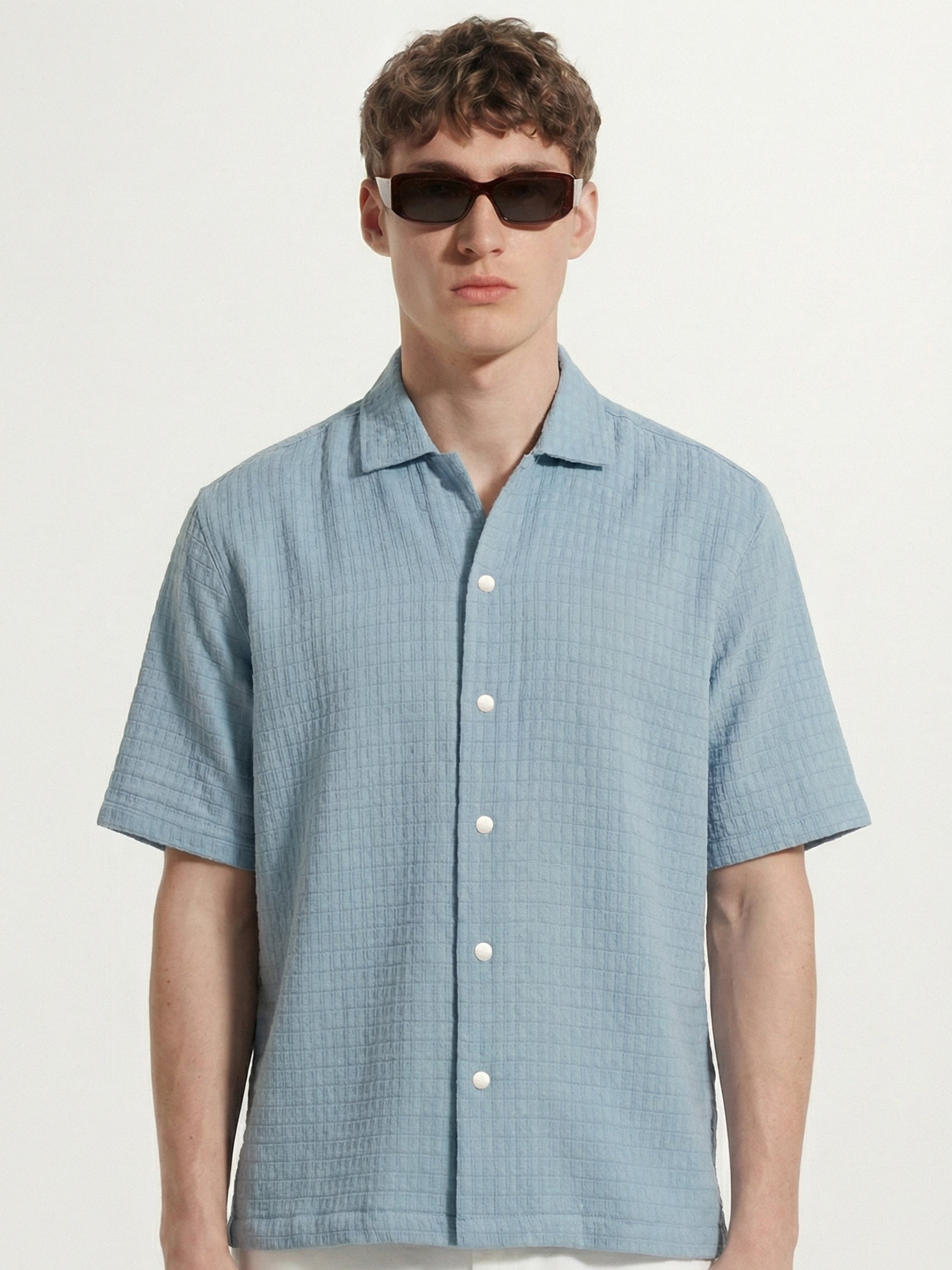 Highlander Men Blue Self Design Boxy Fit Casual Shirt - Blue - Image 1