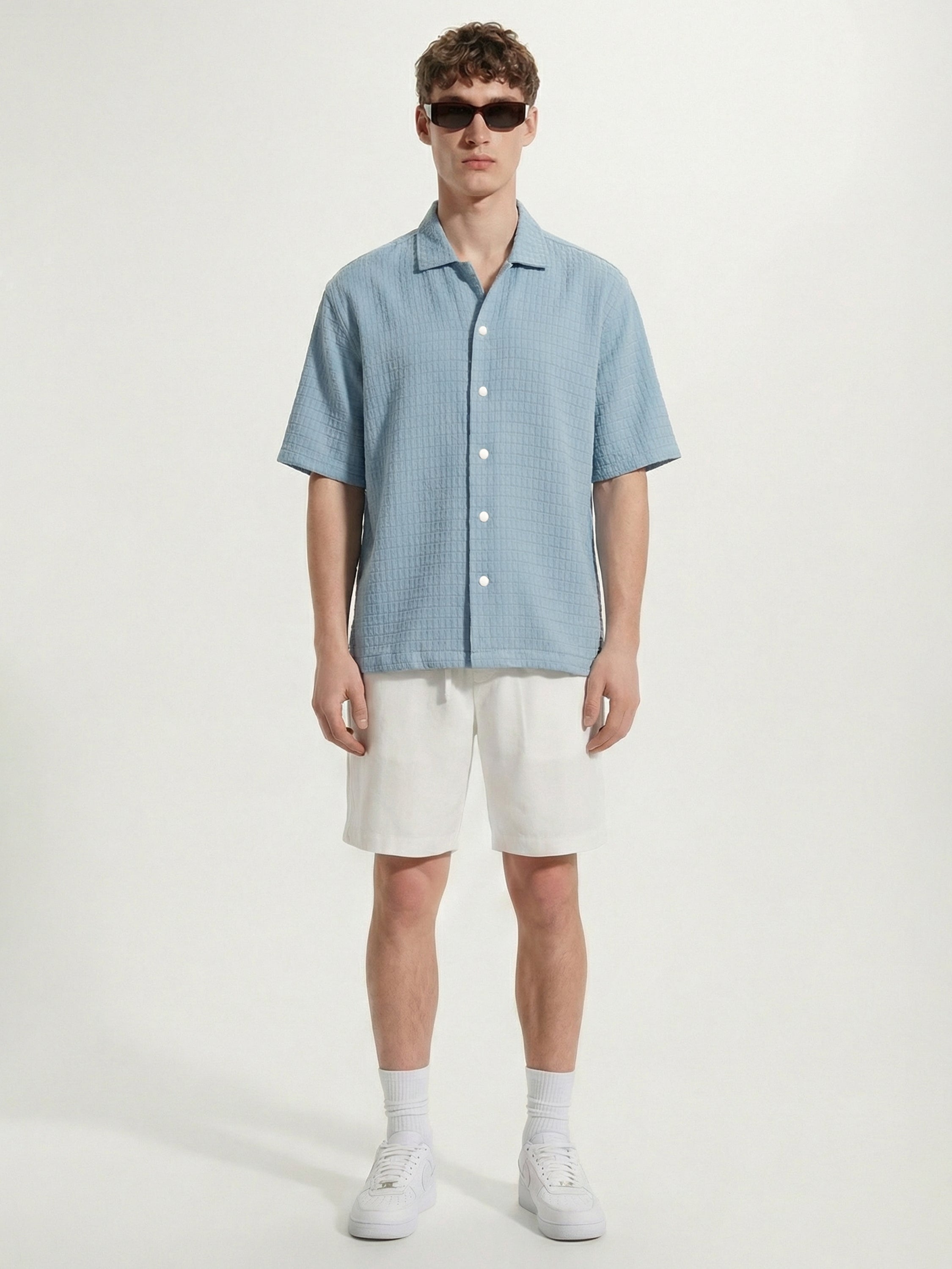 Highlander Men Blue Self Design Boxy Fit Casual Shirt - Blue - Image 2