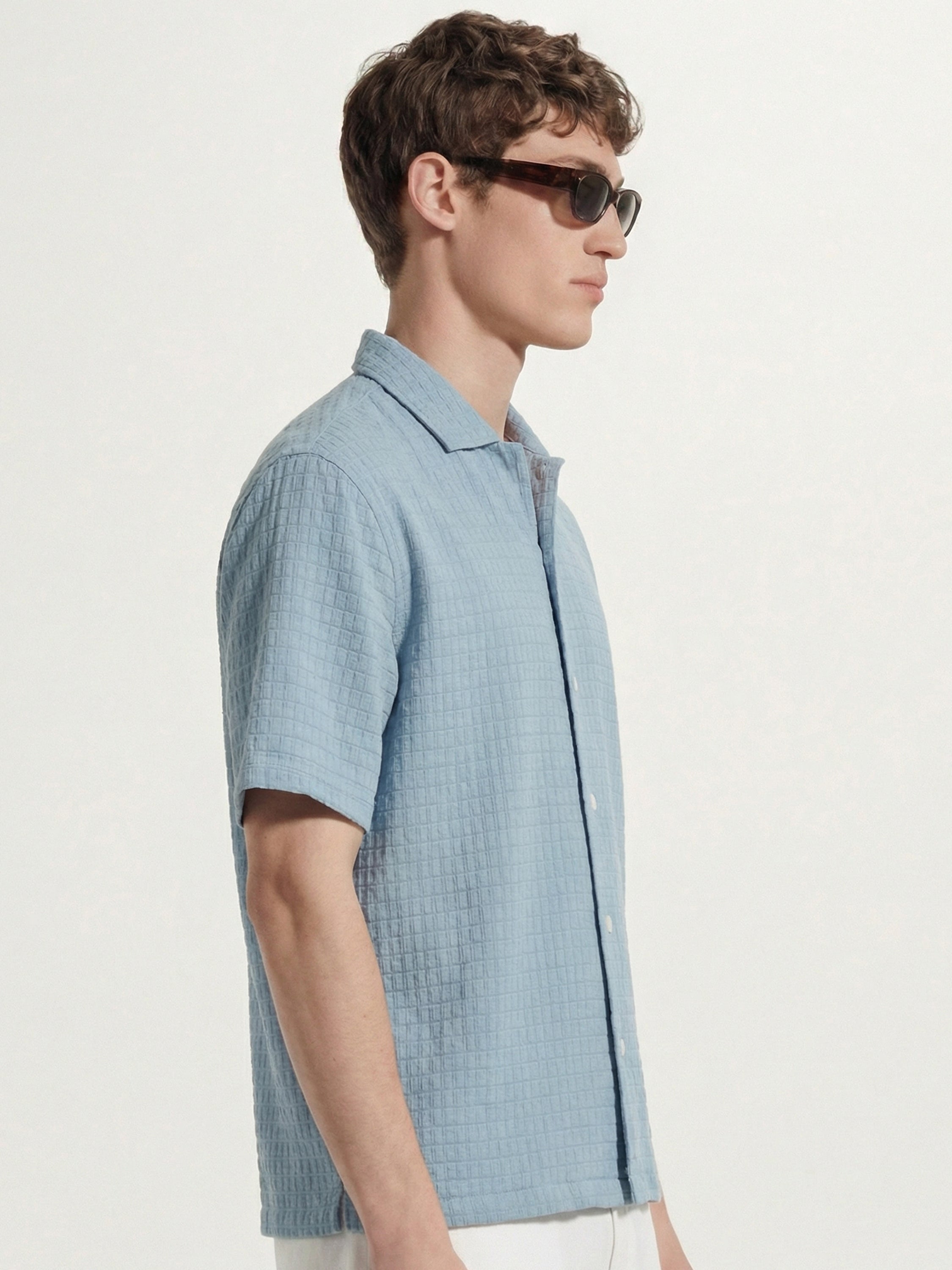 Highlander Men Blue Self Design Boxy Fit Casual Shirt - Blue - Image 4