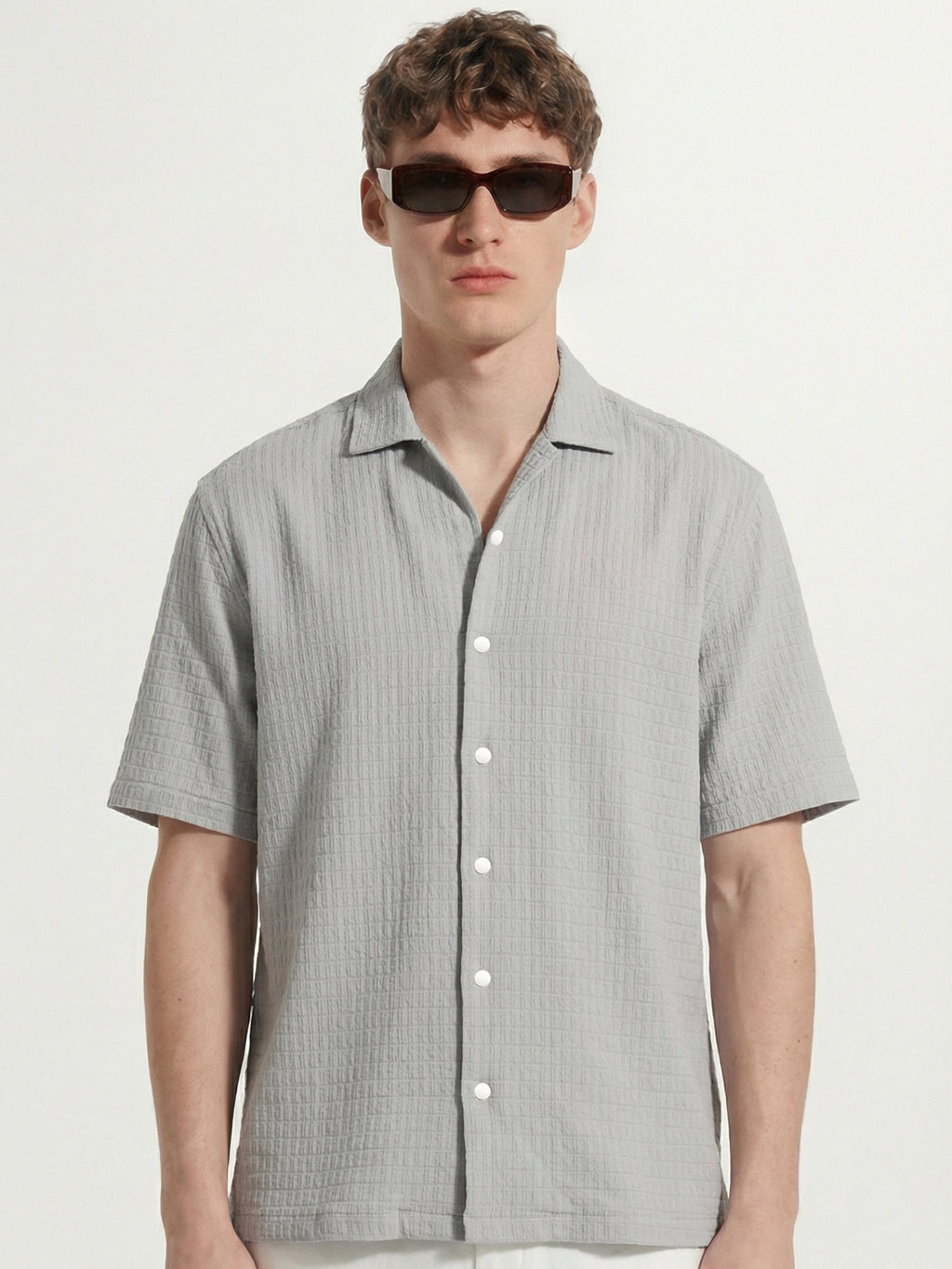 Highlander Men Grey Self Design Boxy Fit Casual Shirt - Grey - Image 1