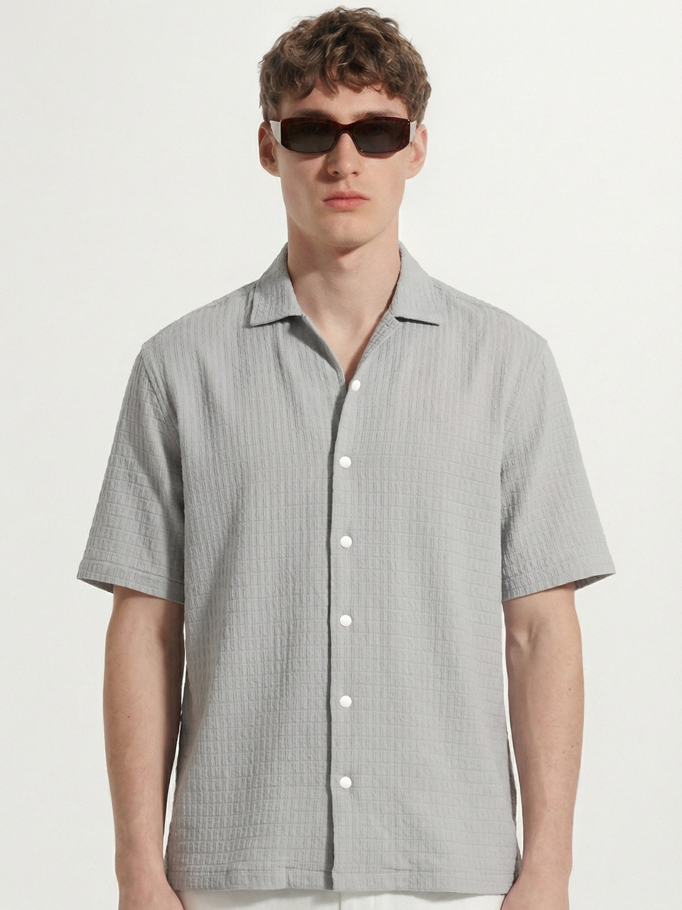Highlander Men Grey Self Design Boxy Fit Casual Shirt - Grey - Image 1