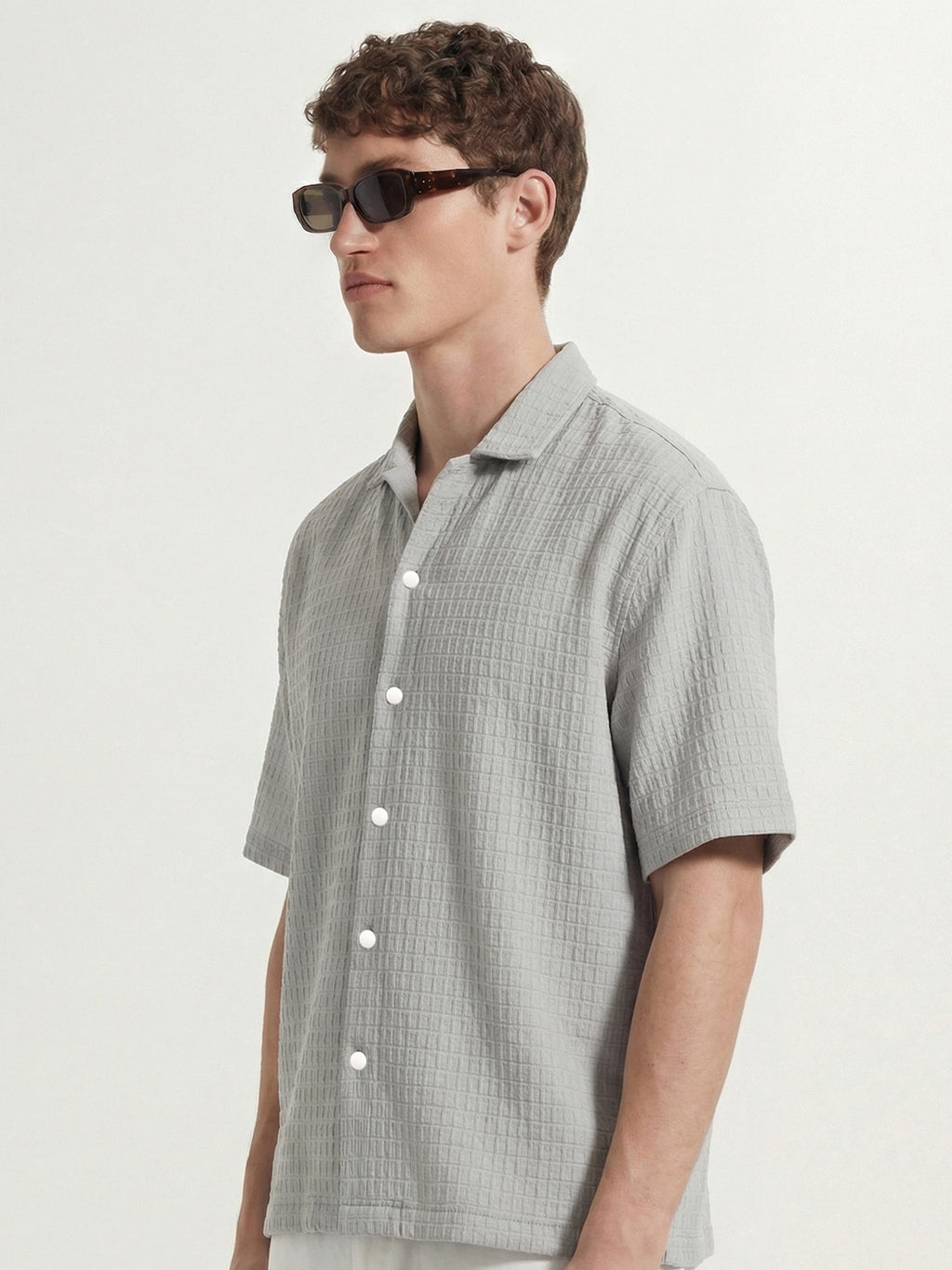 Highlander Men Grey Self Design Boxy Fit Casual Shirt - Grey - Image 4