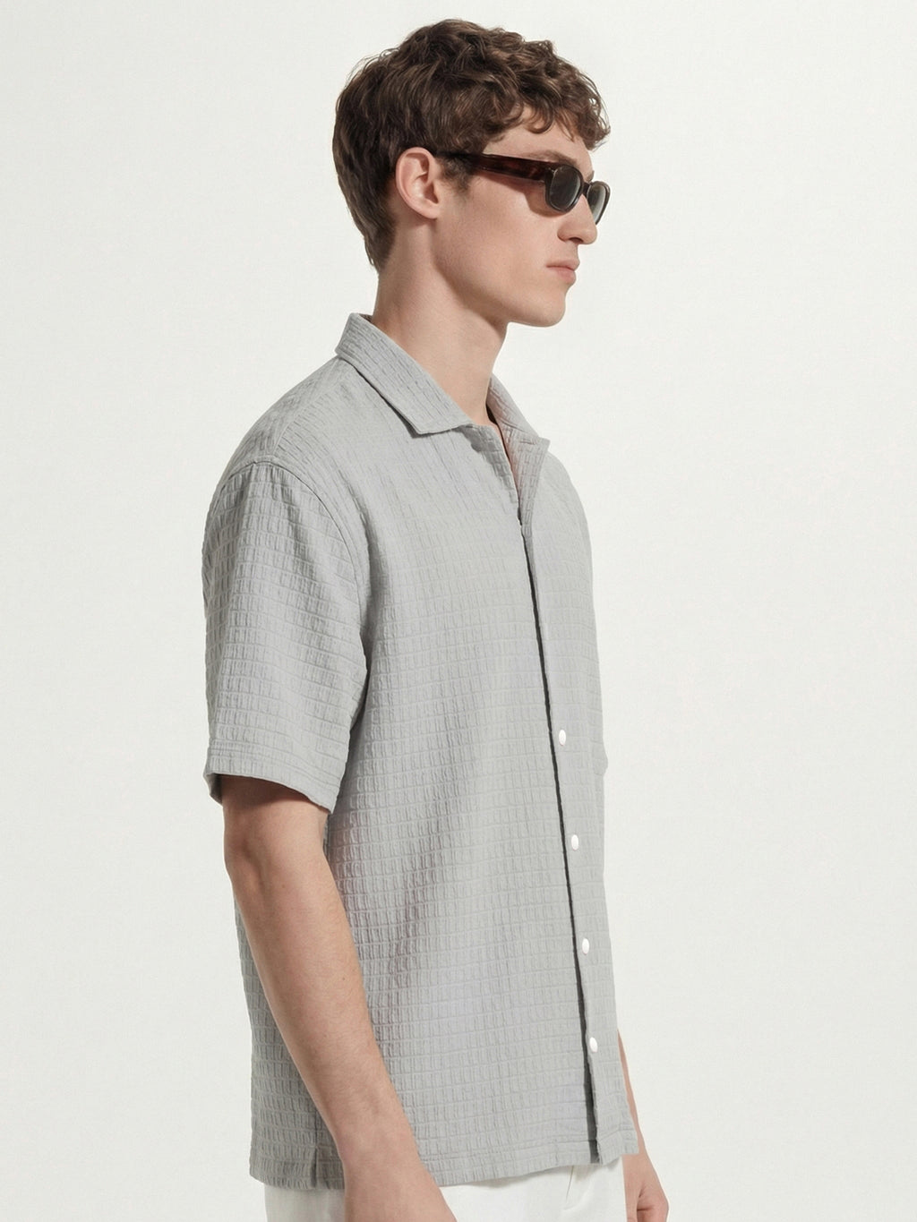 Highlander Men Grey Self Design Boxy Fit Casual Shirt - Grey - Image 5