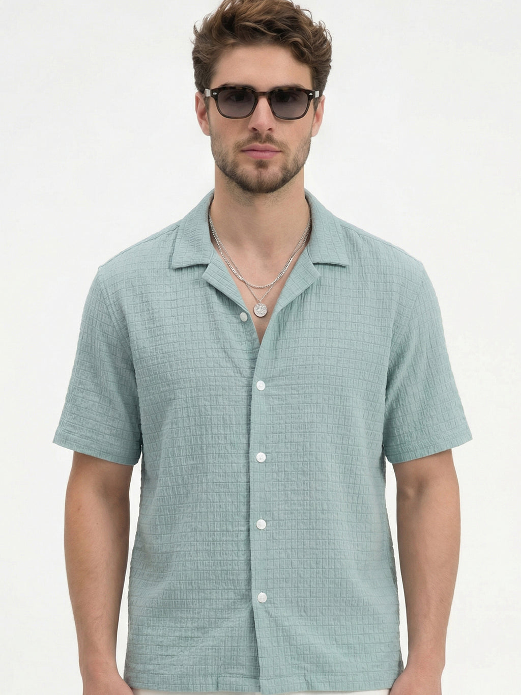Highlander Men Blue Self Design Boxy Fit Casual Shirt - Blue - Image 1