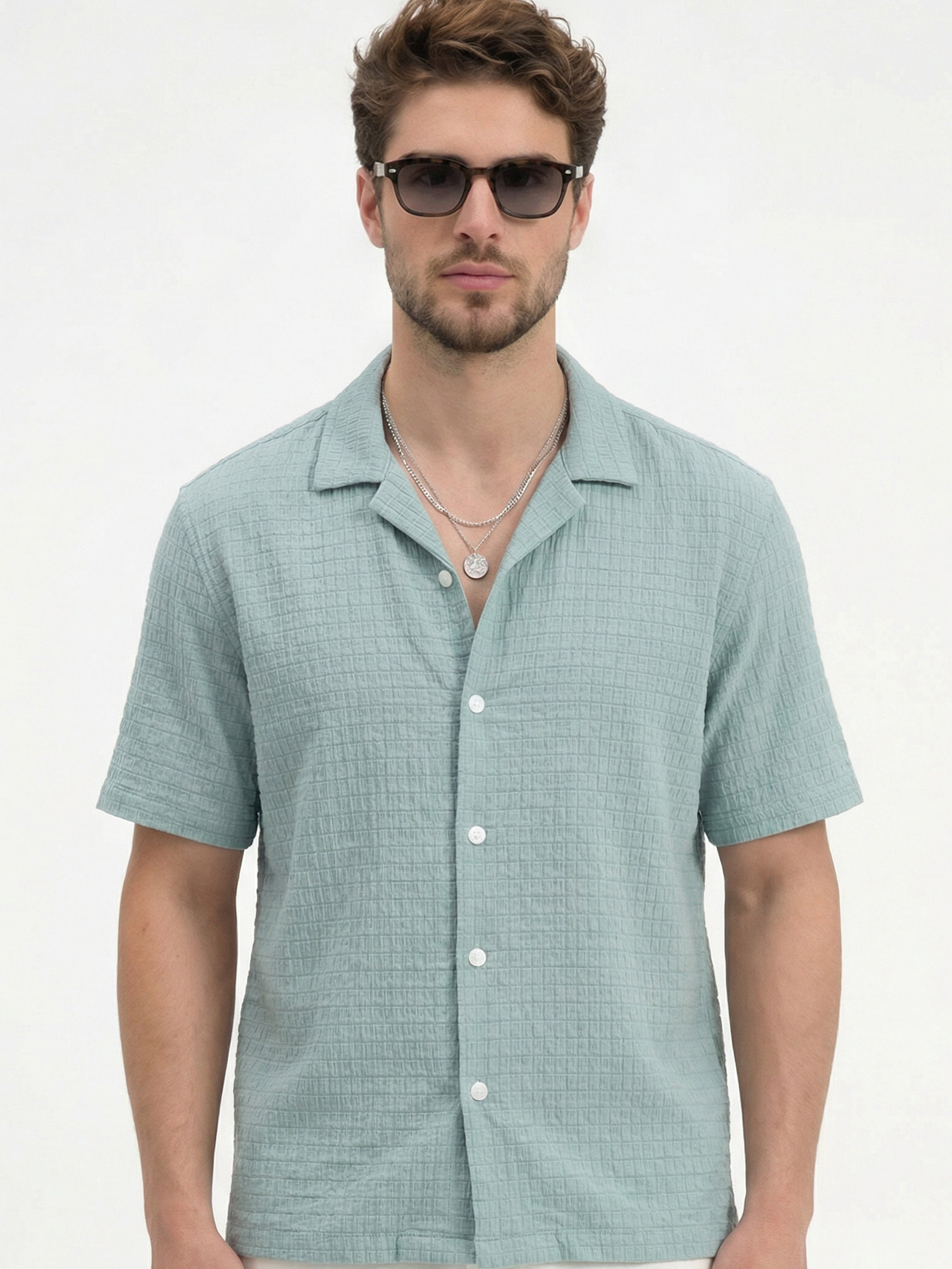 Highlander Men Blue Self Design Boxy Fit Casual Shirt - Blue - Image 1